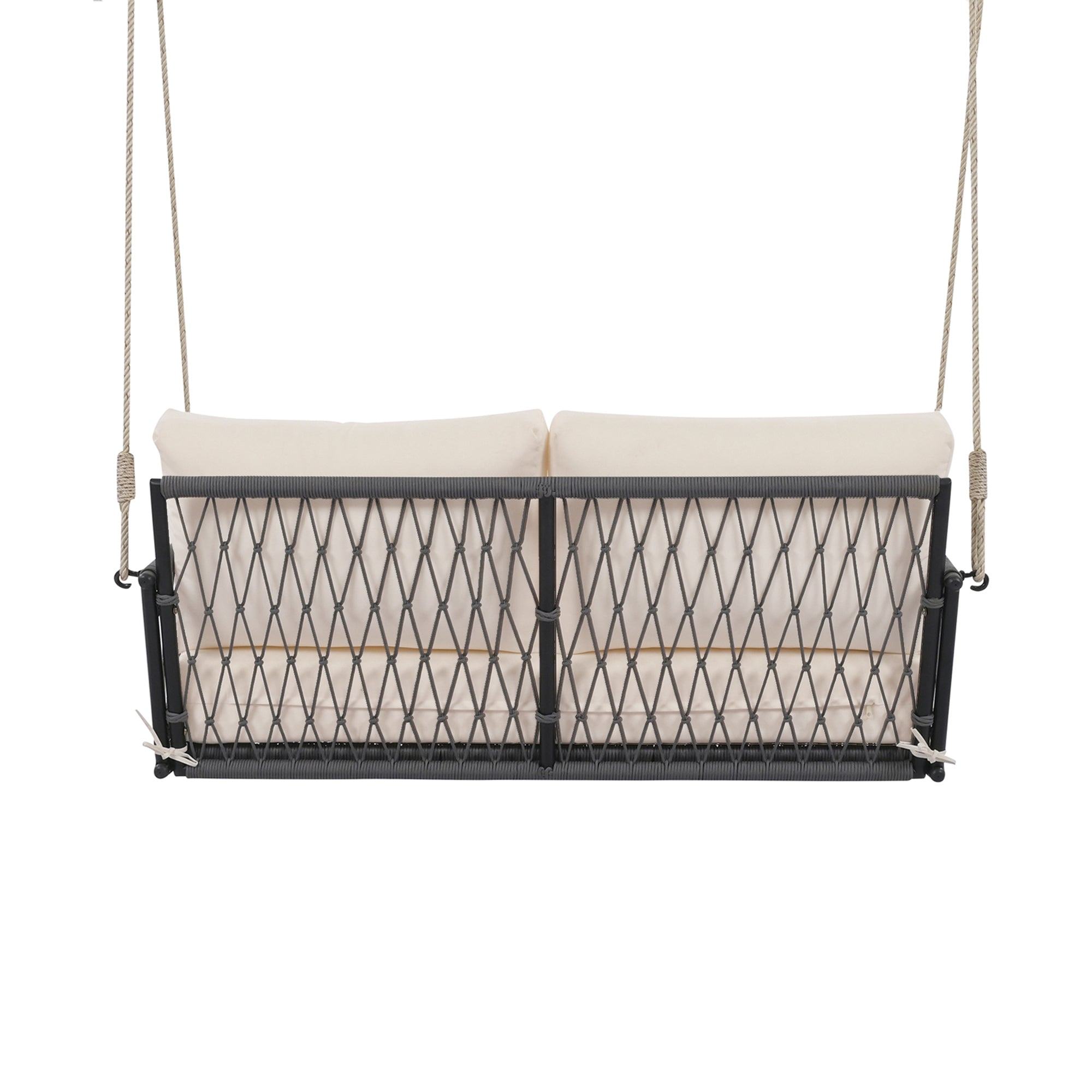 1 Piece Woven Rope Outdoor Swing Sofa with Soft Cushions - Seats 2 People - Perfect for Patio, Courtyard, Balcony & Backyard Relaxation - Durable Hanging Chair for Garden, Poolside or Porch