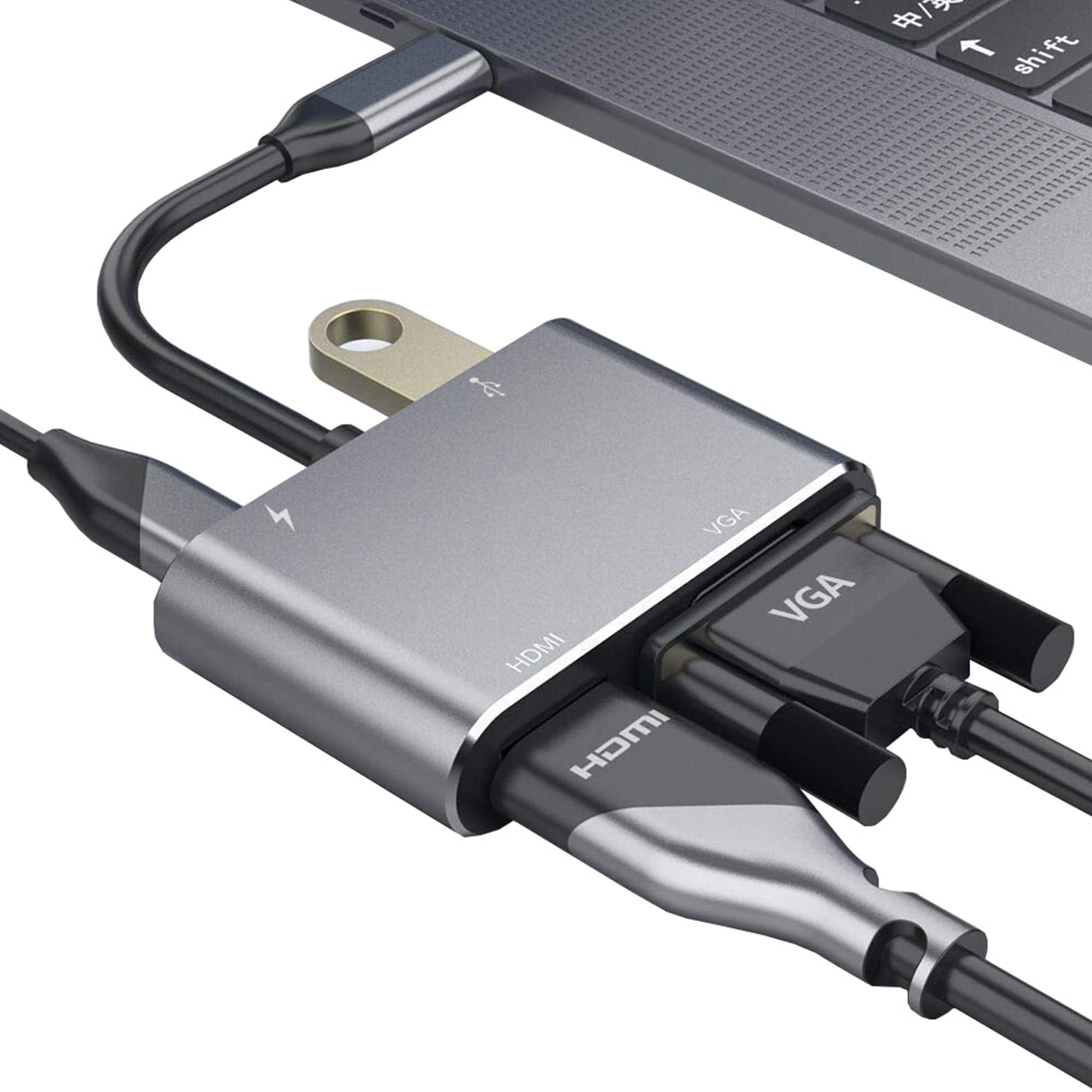 4K USB C to HDMI VGA Adapter - 4-in-1 Multiport Hub with USB 3.0 & 100W PD Charging - Compatible with MacBook Pro/Air, iPad Pro, Nintendo Switch, Dell XPS, Samsung & External Monitors - Perfect for Work, Gaming & Home Office Setup