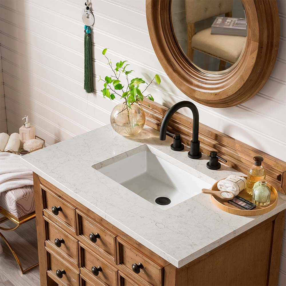 James Martin Vanities Malibu Collection 36-Inch Single Bathroom Vanity in Honey Alder with Countertop Options - Perfect for Modern Bathroom Remodeling and Home Renovation Projects