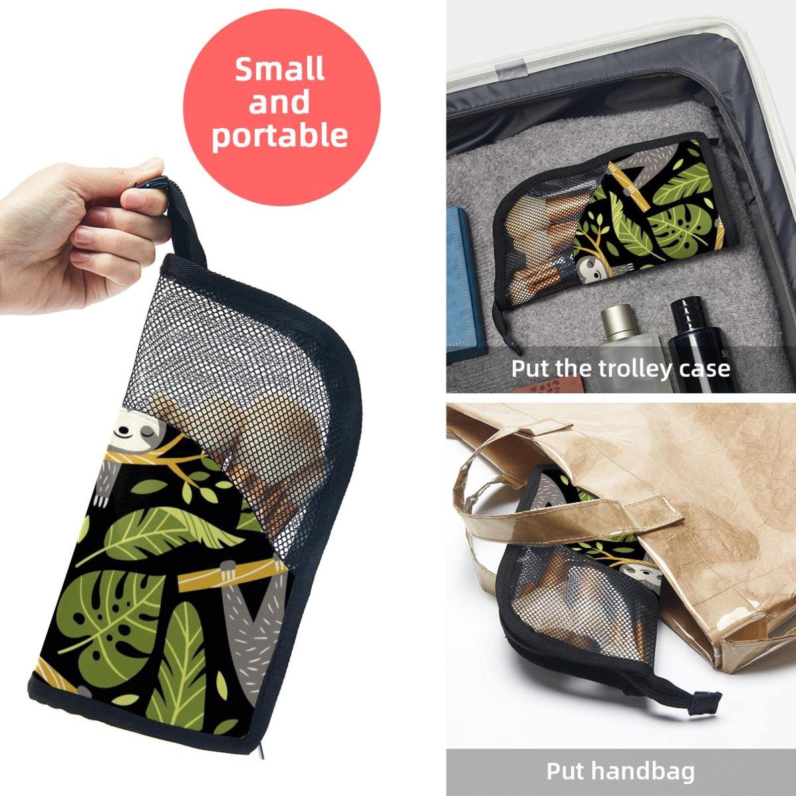 Portable Makeup Brush Organizer Bag with 12 Slots - Tropical Palm Leaves & Sloth Design - Travel Makeup Brush Holder Case for Professional Artists & Beginners (Perfect for Travel, Home Vanity & Makeup Storage)