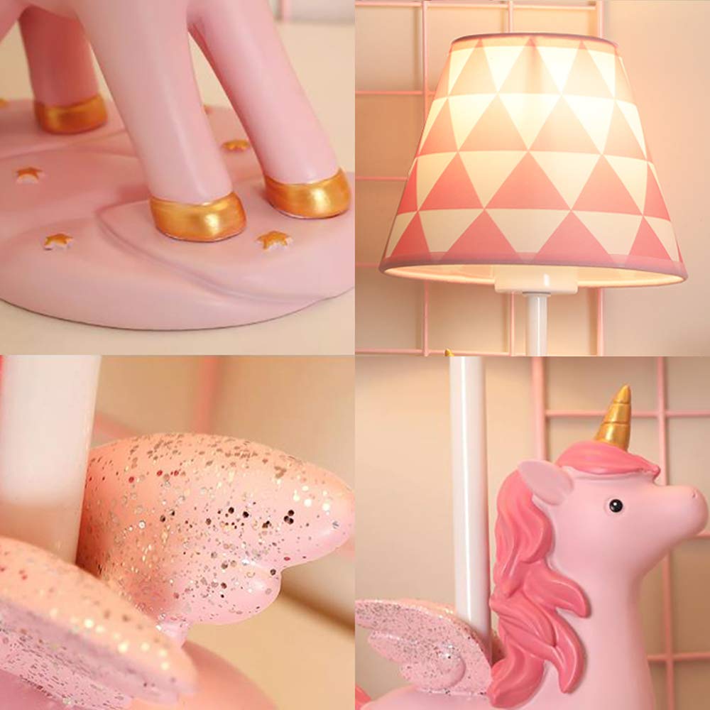 Modern Unicorn LED Bedside Table Lamp - Pink Resin Animal Night Light with Plug-in Cord for Girls Bedroom, Kids Room, Office & Reading - Triangle Design | Perfect for Nighttime Reading, Nursery Decor & Study Spaces