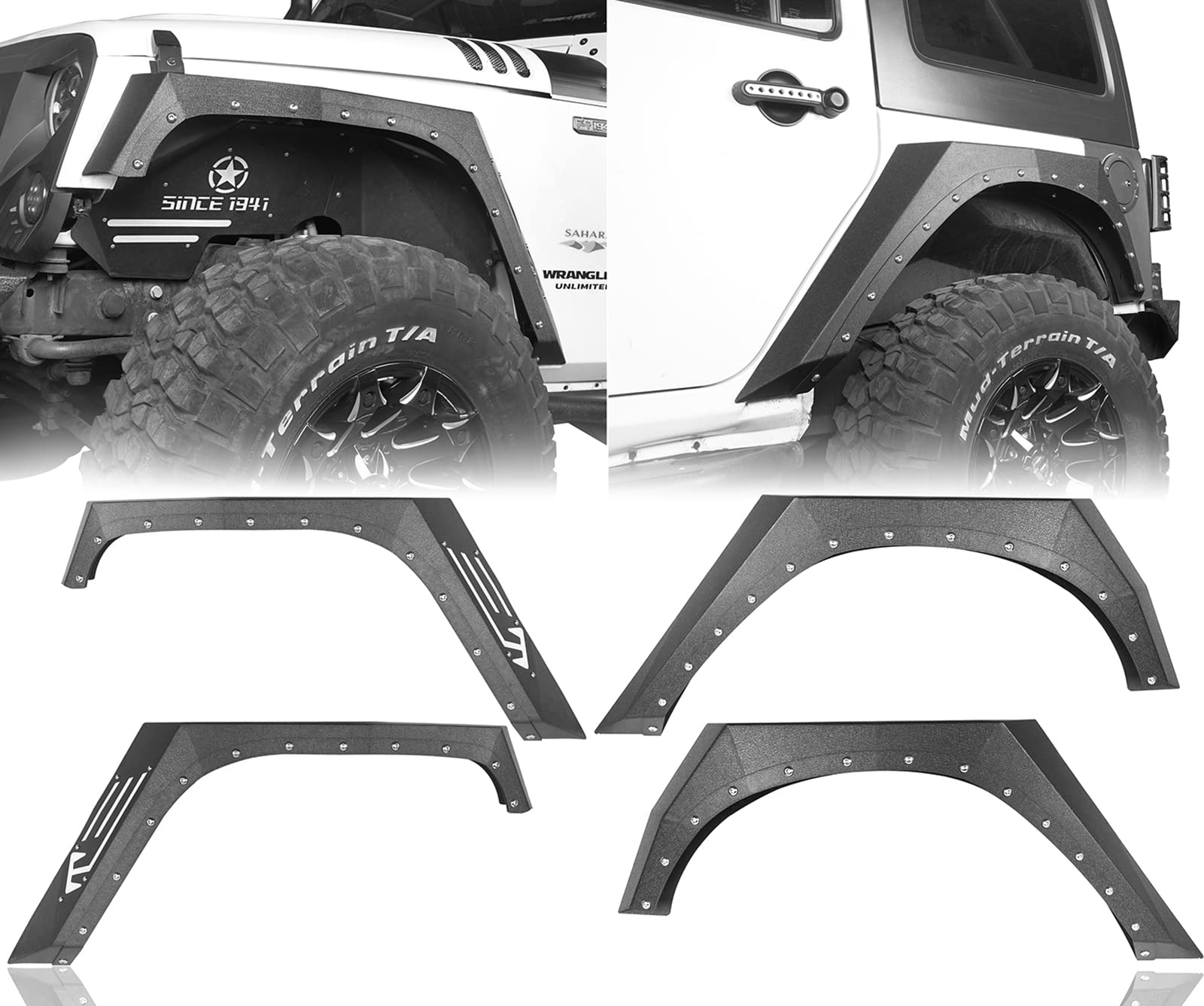 U-Box Steel Fender Flares & Mud Guards Kit for Jeep Wrangler JK/JKU (2007-2018) - Heavy Duty Front & Rear Wheel Protection for Off-Road Adventures & Muddy Terrains