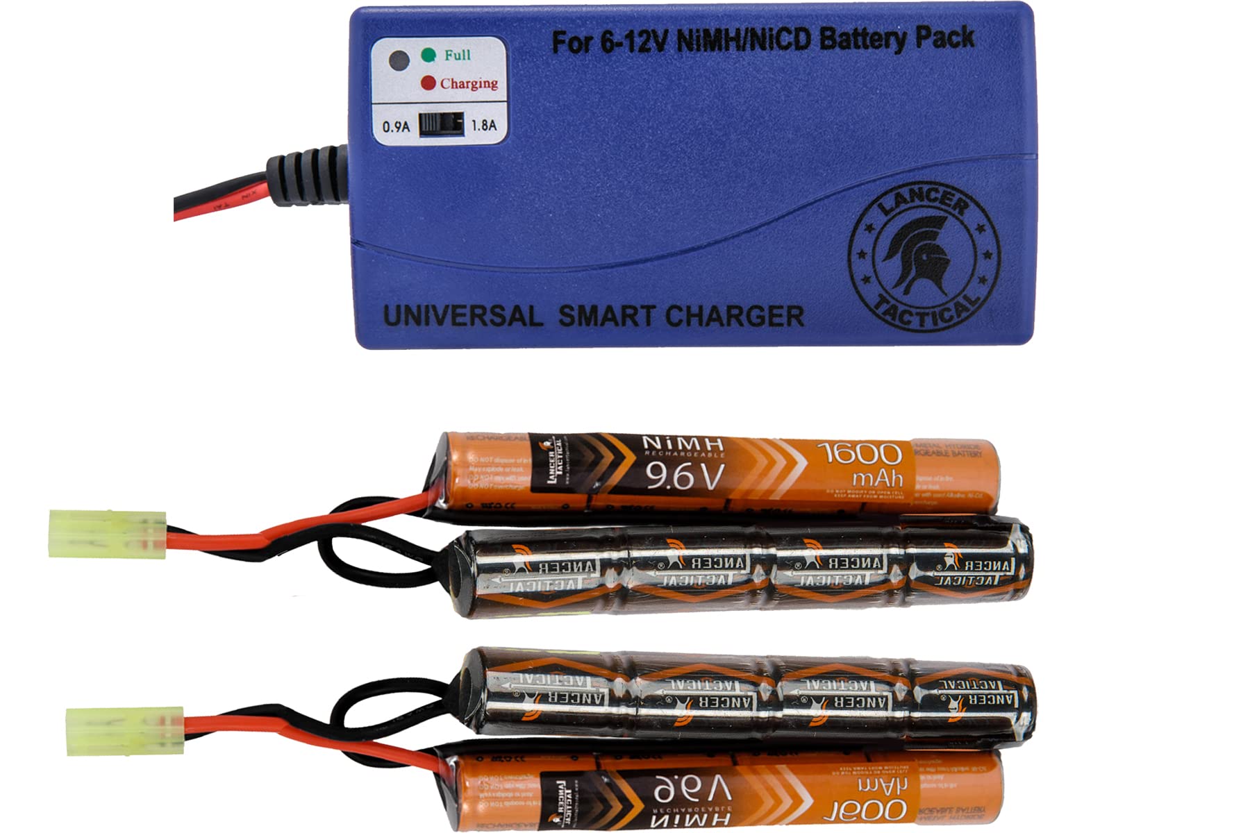 Lancer Tactical 9.6V NiMH 1600mAh Butterfly Battery Pack with Smart Charger - 2 Pack | High Performance Airsoft Battery for AEG Rifles & Pistols | Perfect for Outdoor Skirmishes and Tactical Training