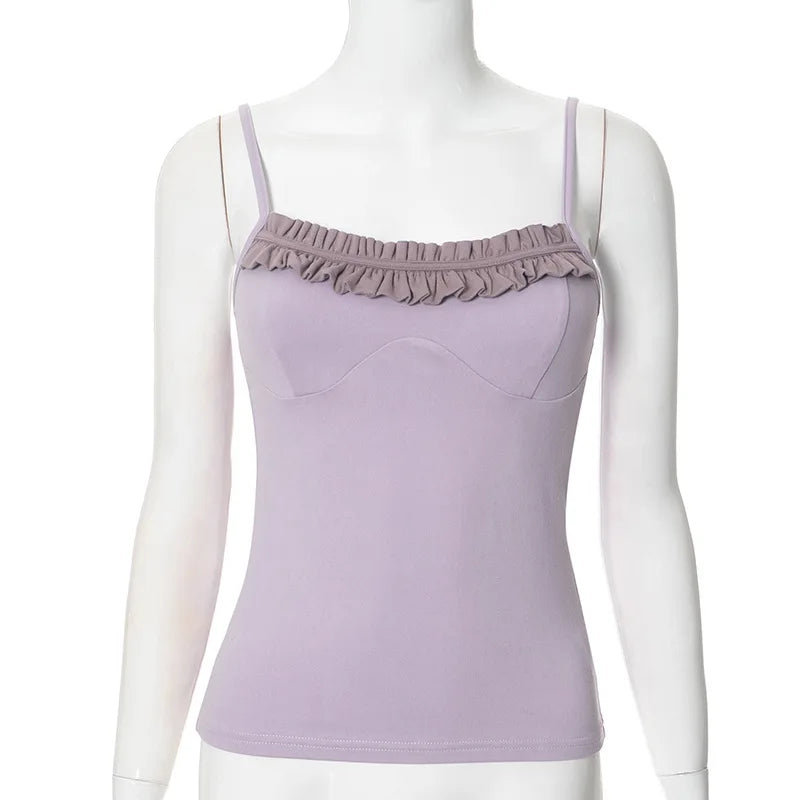 Women's Basic Tank Tops - Summer Y2K Style Frilly Low Cut Backless Fitted Camisole for Young Ladies (P85 BG11) | Perfect for Beach, Music Festivals & 2000s Retro Outfits