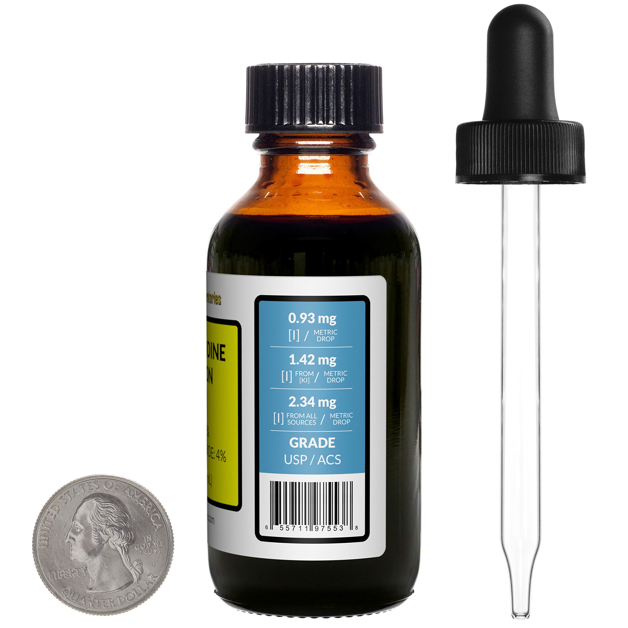 Lugol's Iodine 2% Solution - 16 Oz (8 Amber Glass Bottles) with Free Droppers - Made in USA - Perfect for Water Purification, Emergency Kits & Thyroid Support