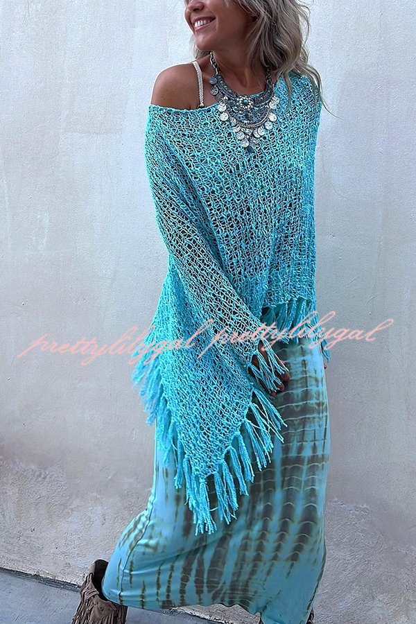 Sunset Breeze Hollow Out Tassel Knit Cover Up Top - Beachwear, Summer Vacation, Pool Party, Boho Chic Outfit