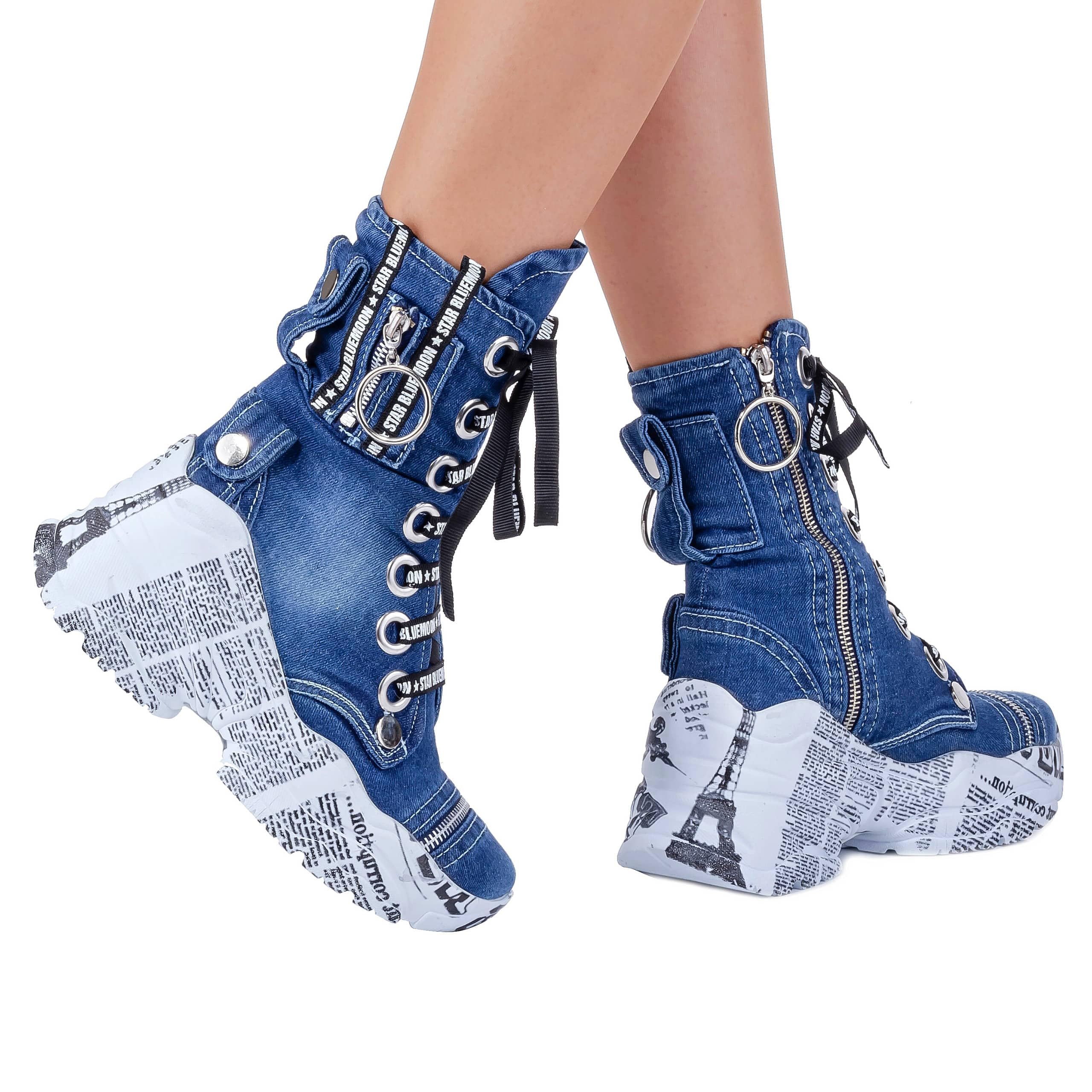 Handmade Women's Sports Boots - High Heel Sexy Boots for Women, Blue Jeans Boots, Fashionable Heeled Shoes, Perfect Birthday Gift for Her - Ideal for Casual Outings, Parties, and Everyday Wear (Size 8)
