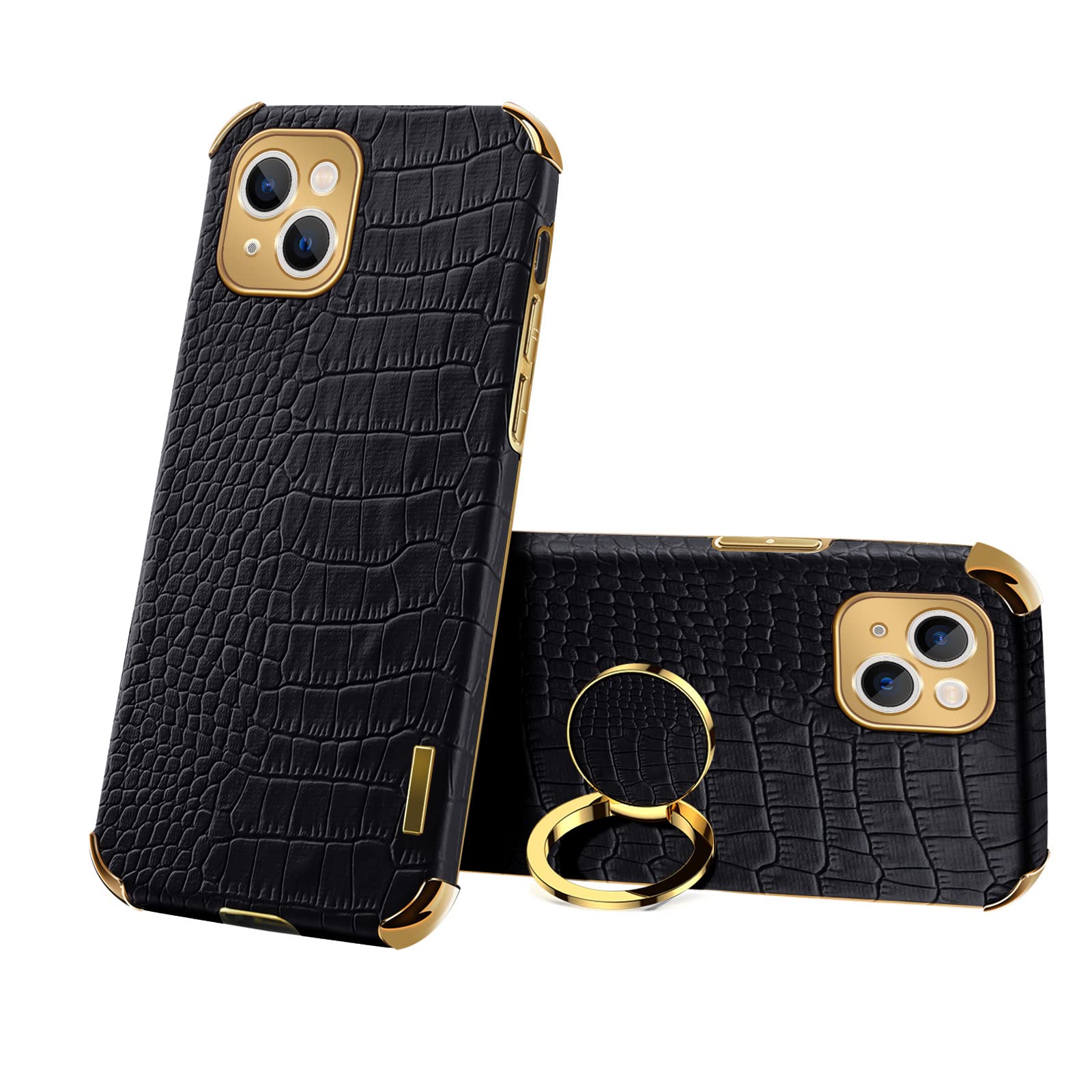 360° Rotating Ring Holder Case for iPhone 13 - Slim Soft Bumper with Crocodile/Snake Skin Texture - Protective Cover for Women & Men (6.1 Inch, Black) | Perfect for Hands-Free Viewing, Secure Grip & Everyday Protection