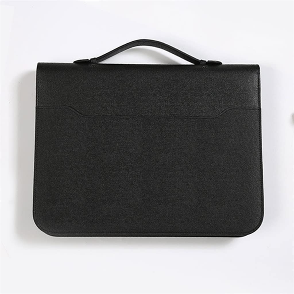 A4 PU Leather Zipper Binder Organizer with Built-in Calculator - Portable Document Briefcase for Business, School & Office Supplies (Black) - Perfect for Meetings, Travel & File Storage