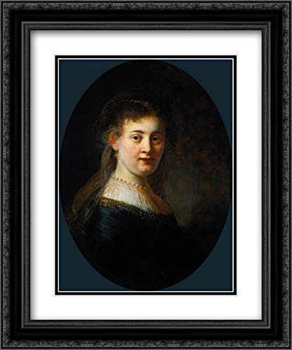 Rembrandt Museum Art Print - Bust of Young Woman (Possibly Saskia van Uylenburgh) 20x24 Inch with Black Ornate Frame & Double Matting | Wall Decor for Living Room, Office, Gallery