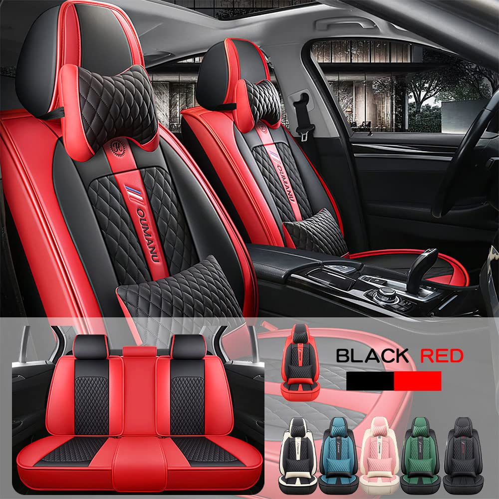 Premium Waterproof Faux Leather Car Seat Covers for Honda Accord 1987-2022 - 5 Seat Full Set (Black & Red) - Front & Rear Seat Protectors for Comfort & Style - Perfect for Daily Commute, Road Trips and Family Protection