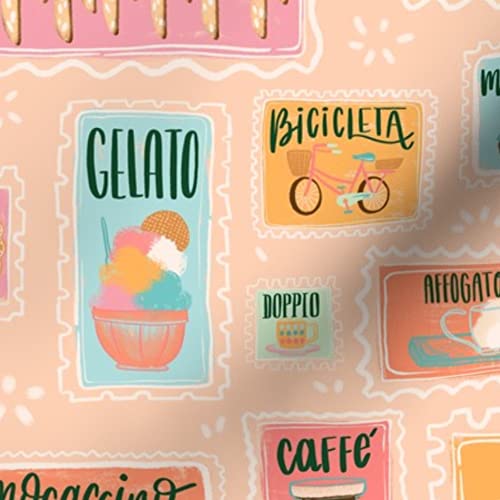 Italian Pastel Cafe Mod Retro Coffee Shop Biscotti Latte Macchiato Printed Minky Fabric by The Yard - Soft Plush Fabric for Sewing Baby Blankets, Quilt Backing, DIY Home Decor & Cozy Throw Pillows - Perfect for Nursery, Bedroom & Coffee Shop Themed Projects