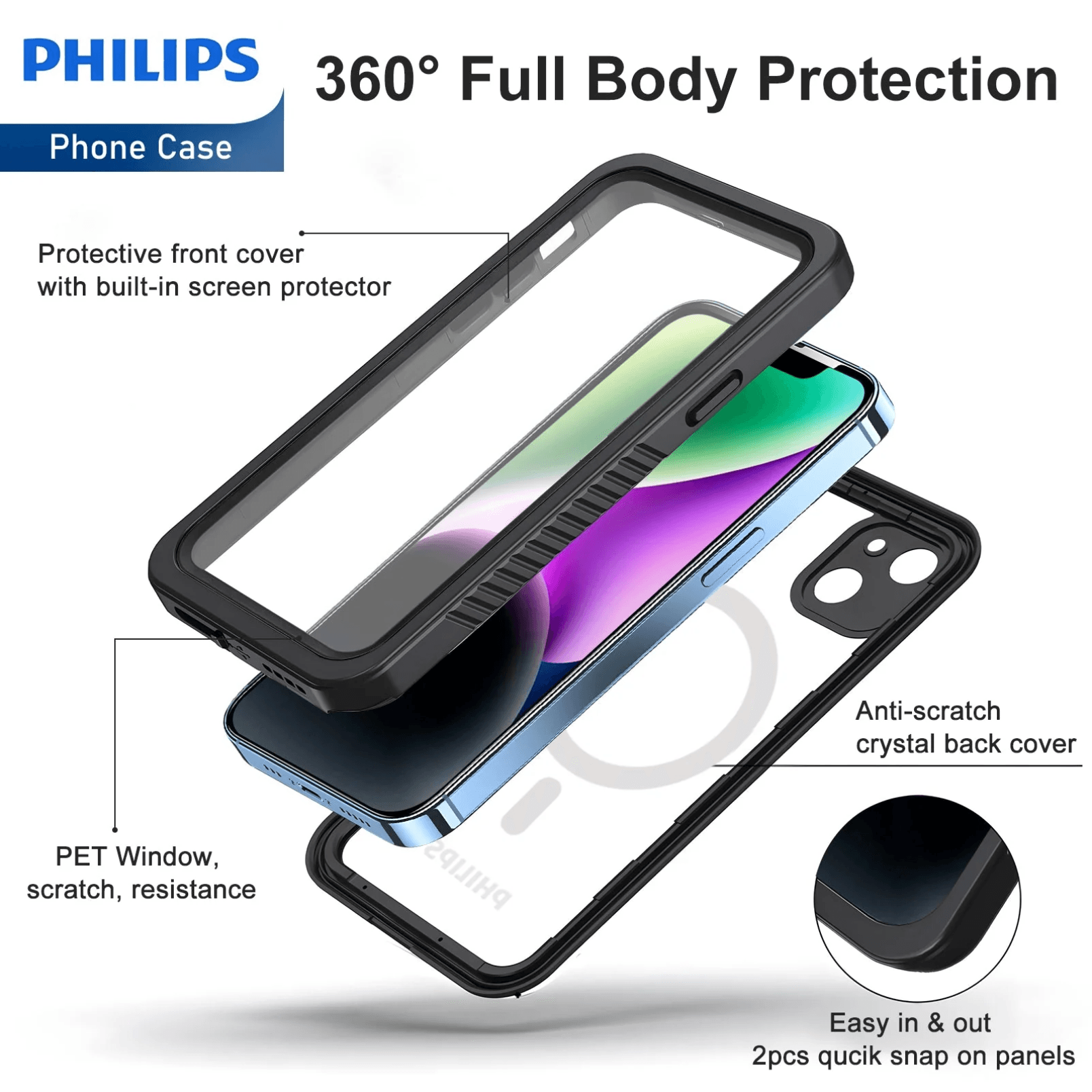 Philips Waterproof Case with MagSafe for iPhone 15 - Shockproof & Dustproof Protection for Swimming, Beach & Outdoor Activities