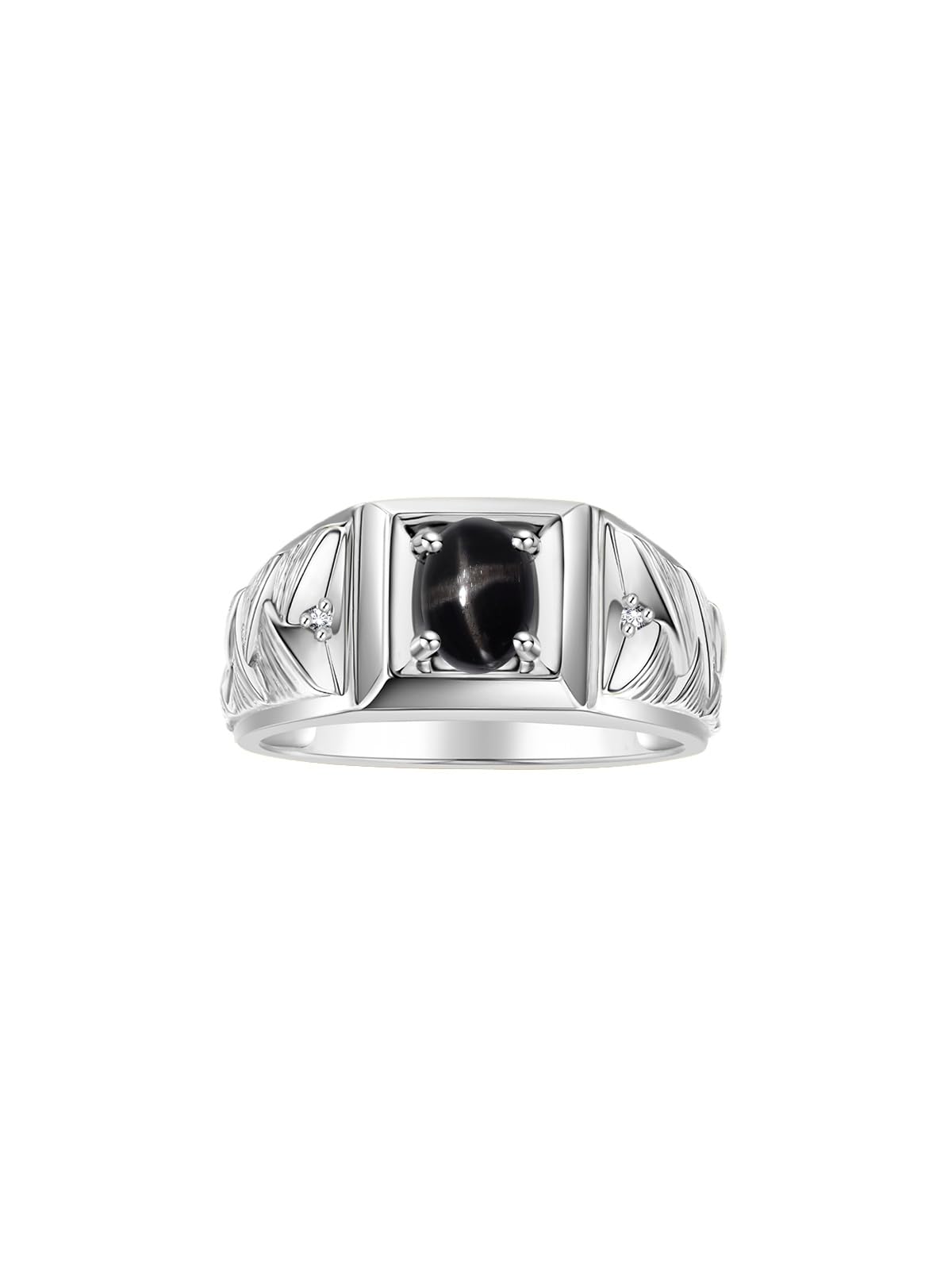 Rylos Men's Designer Weave Band 7X5MM Oval Gemstone & Diamond Ring - Sterling Silver Birthstone Jewelry for Men (Sizes 8-13) | Perfect for Weddings, Anniversaries & Special Occasions
