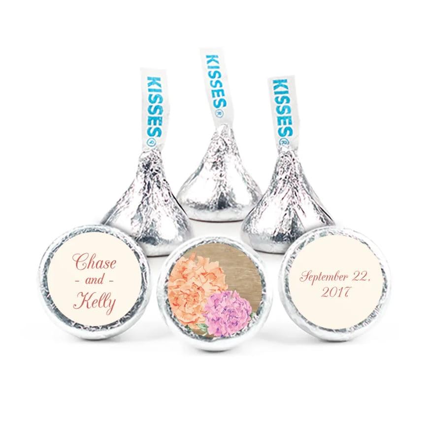Personalized Floral Silver Candy Wedding Favors - 2.7lbs (Approx 270 Kisses) with Custom Stickers | DIY Bridal Shower, Anniversary & Party Favors for Guests | Perfect for Wedding Receptions, Baby Showers & Special Events