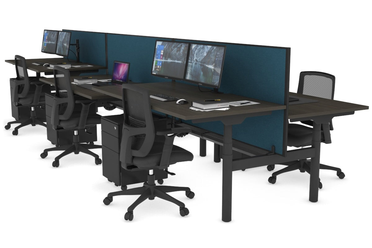 Flexi Premium Height Adjustable 6-Person H Bench Workstation - Black Frame [1600L x 800W with Cable Management] - Ideal for Office, Coworking Spaces & Home Offices