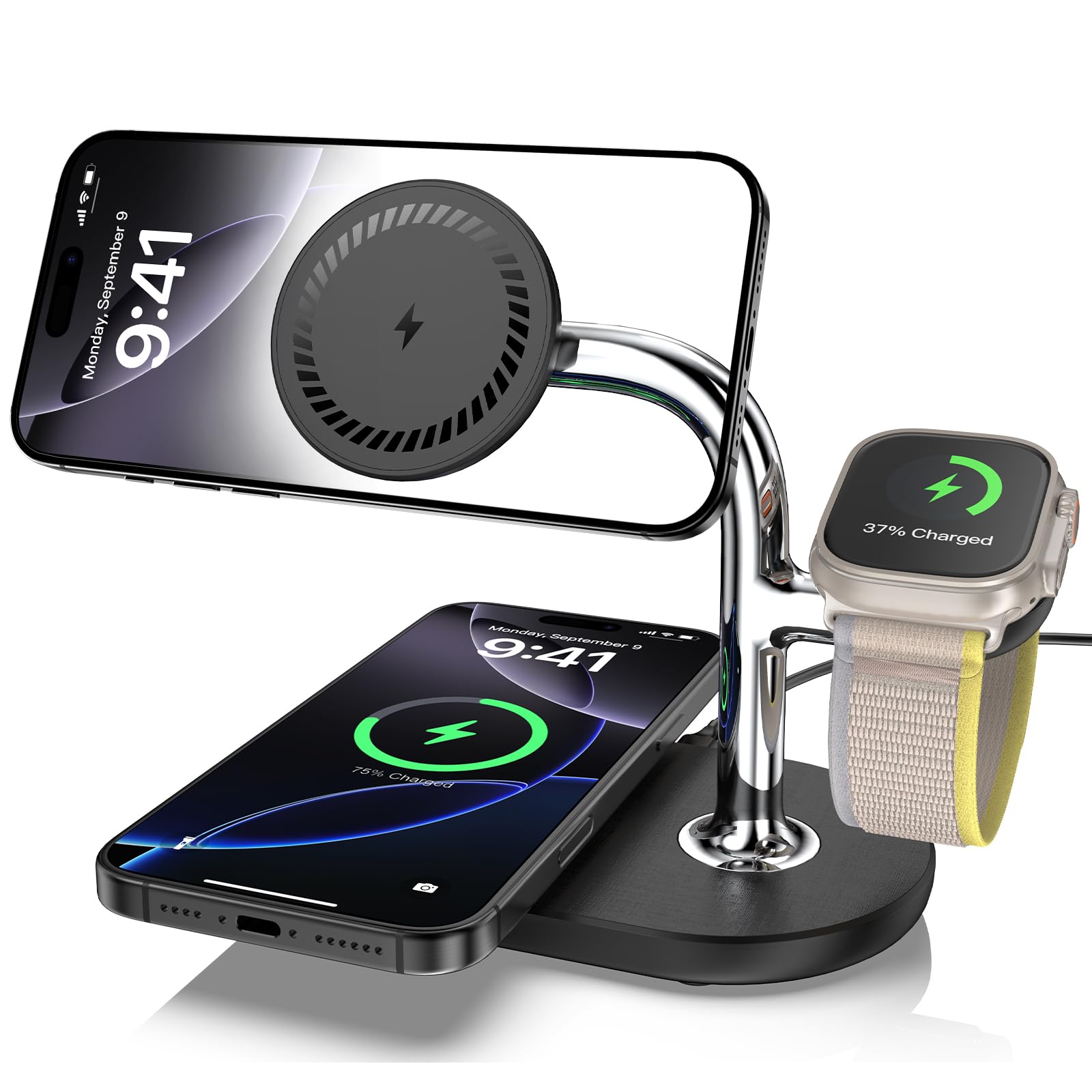 3-in-1 Magnetic Wireless Charging Station for iPhone 16/15/14/13/12 Series, AirPods Pro 2 & Apple Watch Series 10/9/8/7 | Fast Dual Charging Pad with MagSafe Technology | Perfect for Home, Office & Travel Use