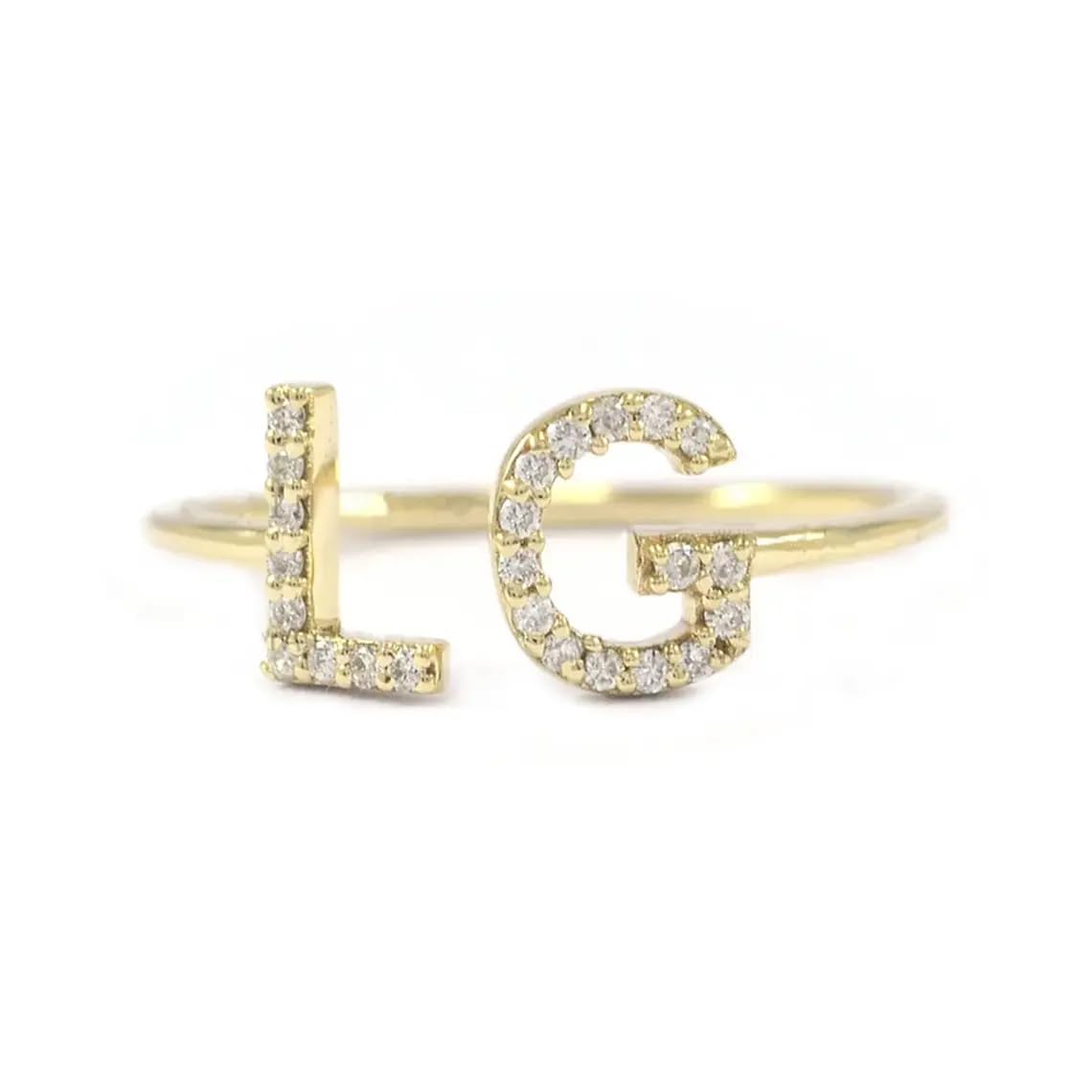 Personalized Initial L & G Letter Ring - 0.14 Ct Natural Diamond (SI Clarity, G-H Color) - 14K Solid Yellow Gold Cuff Ring for Women - Elegant Statement Jewelry for Anniversary, Birthday & Everyday Wear