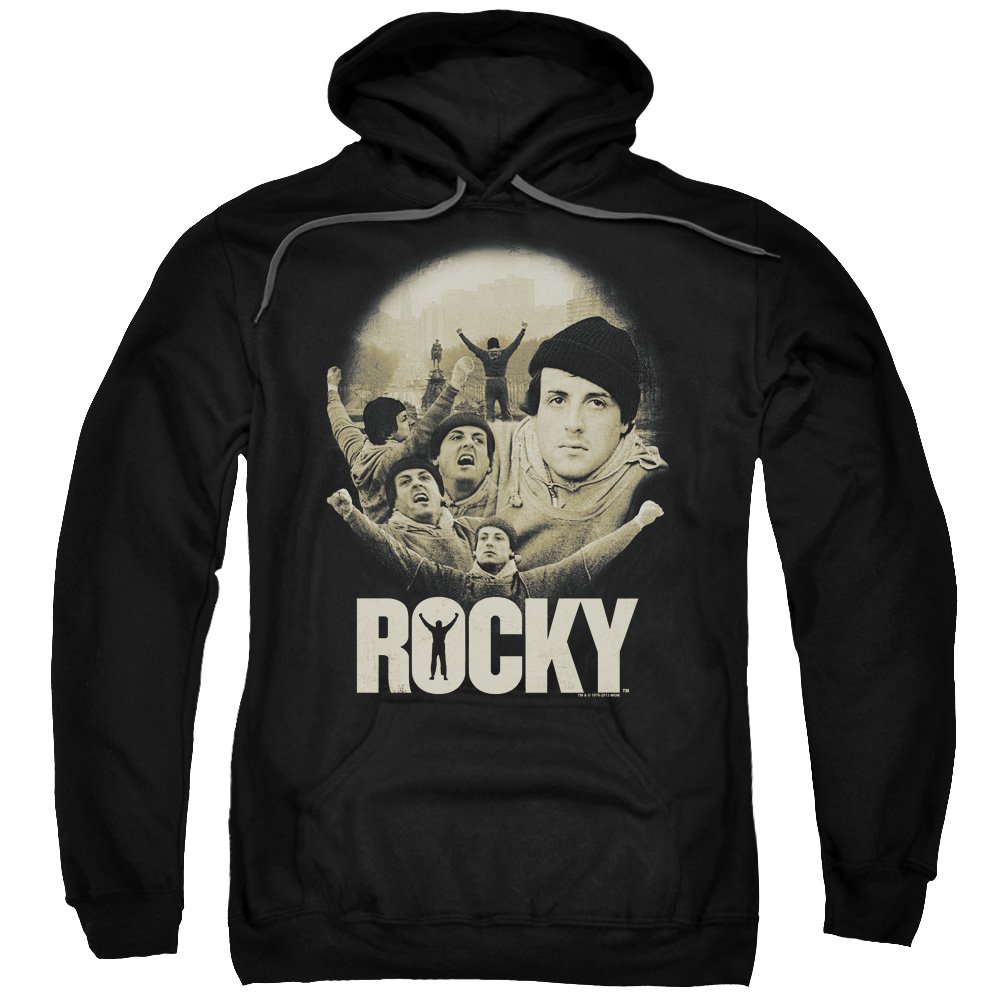 Rocky Balboa Collage Black Hoodie - Men's Vintage Movie Inspired Pullover Sweatshirt | Perfect for Gym, Casual Wear & Street Style Fashion