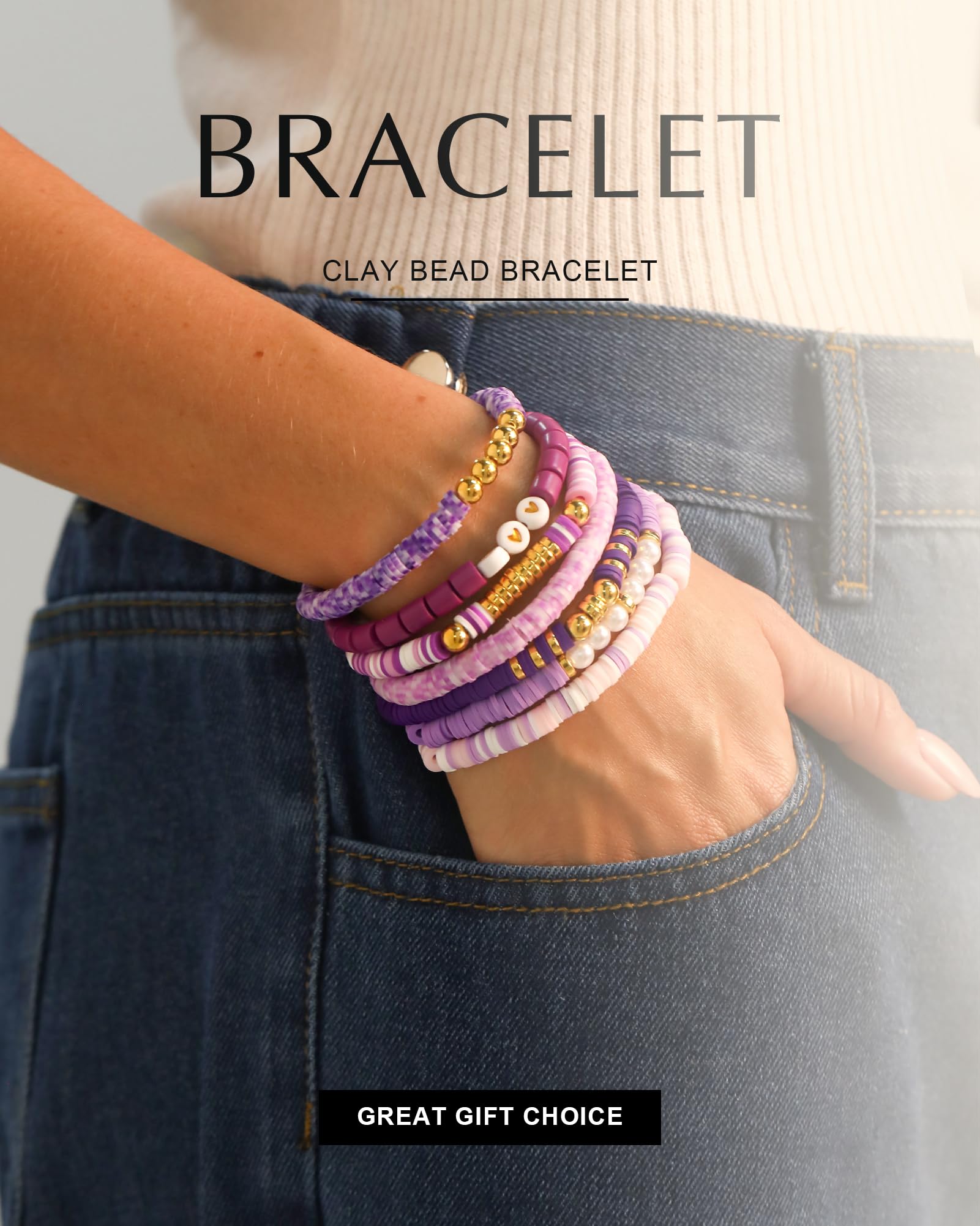 Trendy Boho Friendship Bracelets for Women - Stackable Heishi Clay & Gold Beaded Stretch Bracelets Set | Cute Preppy Jewelry for Everyday Wear, Gifts & Layered Bracelet Stacks