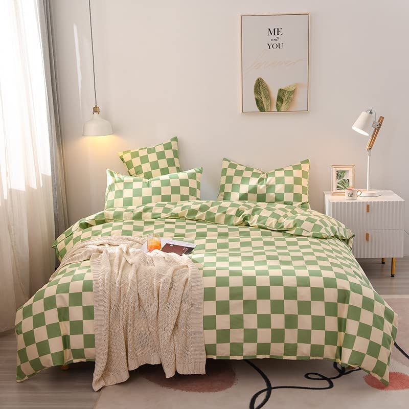 Luxlovery Sage Green and White Plaid Comforter Set Queen - 3 Piece Lightweight Cotton Bedding Set with Checkered Design, Soft & Breathable for All Seasons - Perfect for Master Bedroom, Guest Room, or Dorm Decor