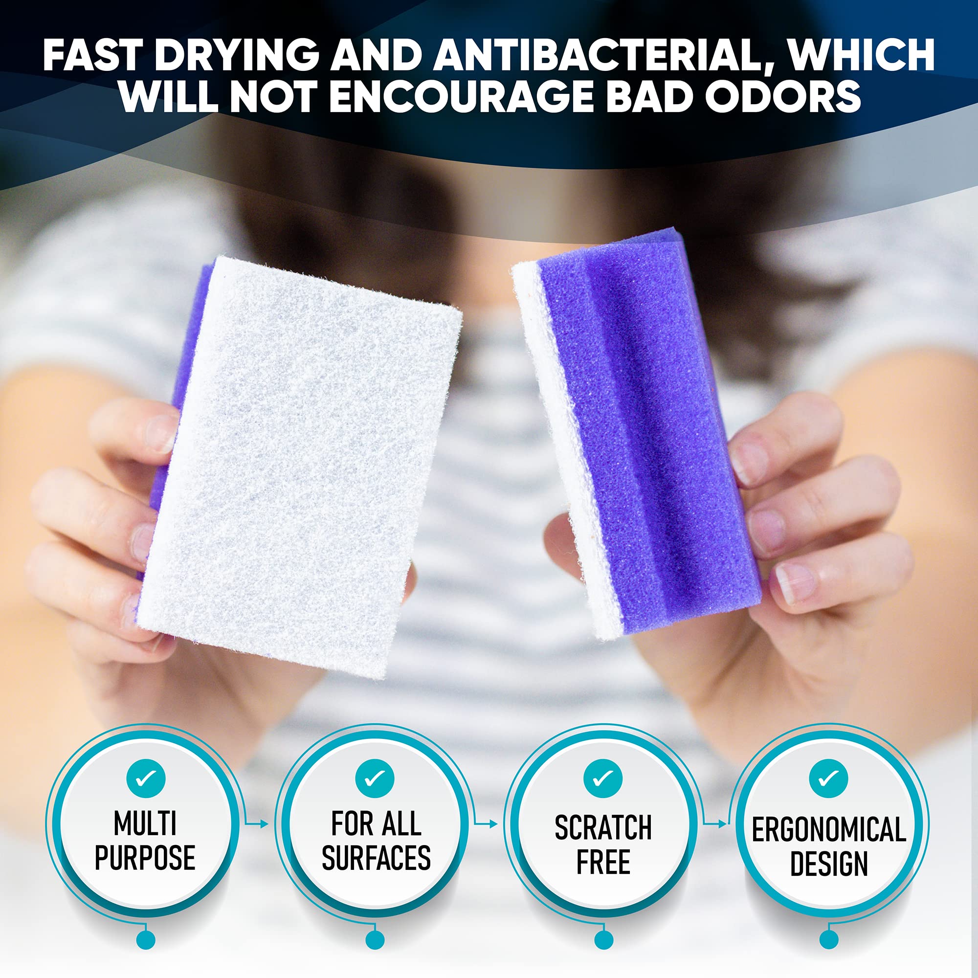 Blue Turtle Dish Sponges - 3 Pack Non-Scratch Kitchen Sponges for Nail Protection & Stain Cleaning