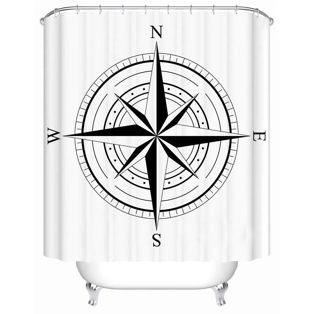 Nautical Wind Rose Shower Curtain - Vintage Nautical Decor for Bathroom, Coastal Theme Bathroom Accessories - Perfect for Beach House, Sailor Themed Bathroom Decor
