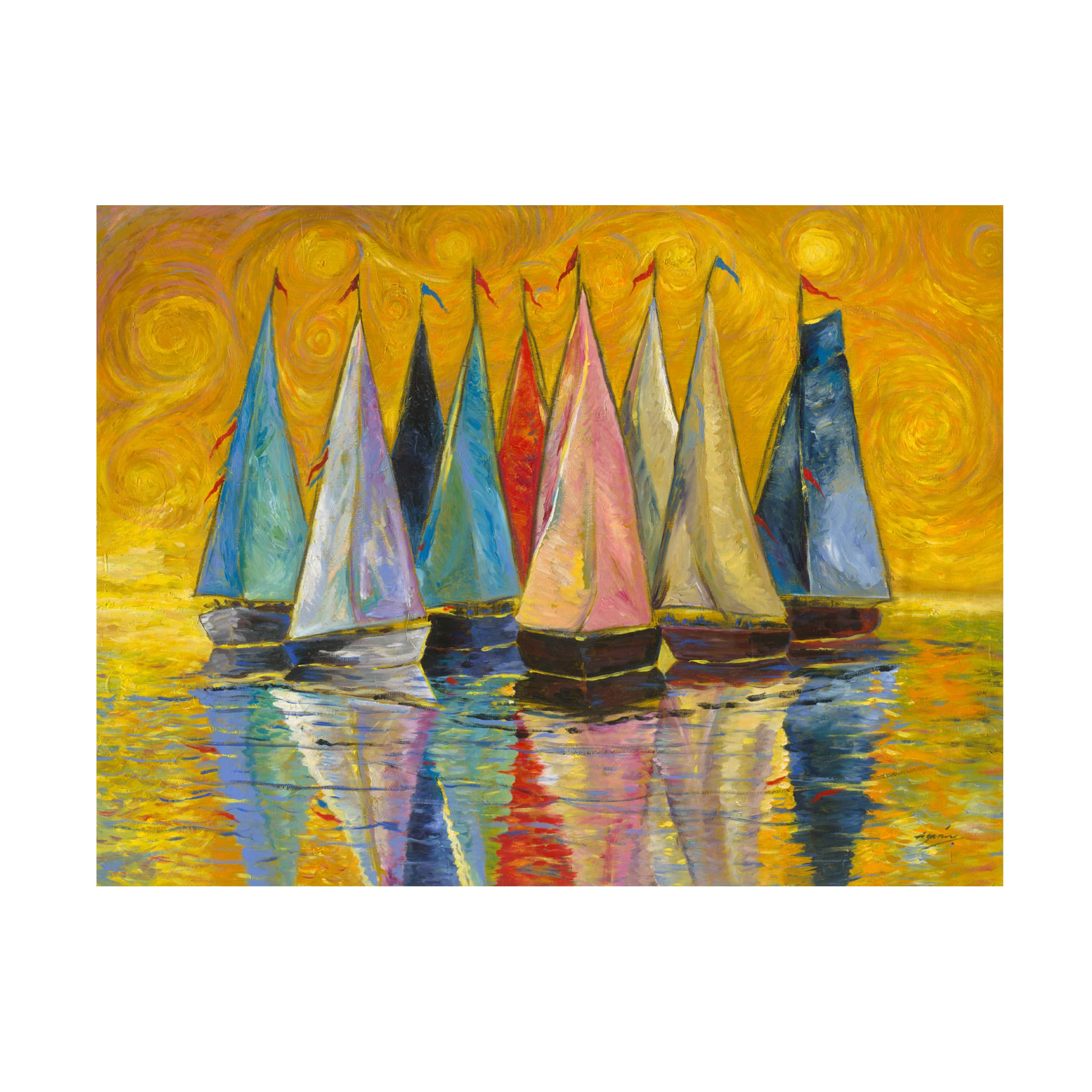 Trademark Fine Art 'Regatta Festive' Canvas Wall Art by Azarin - Vibrant Sailing Scene Painting for Living Room, Bedroom & Office Decor