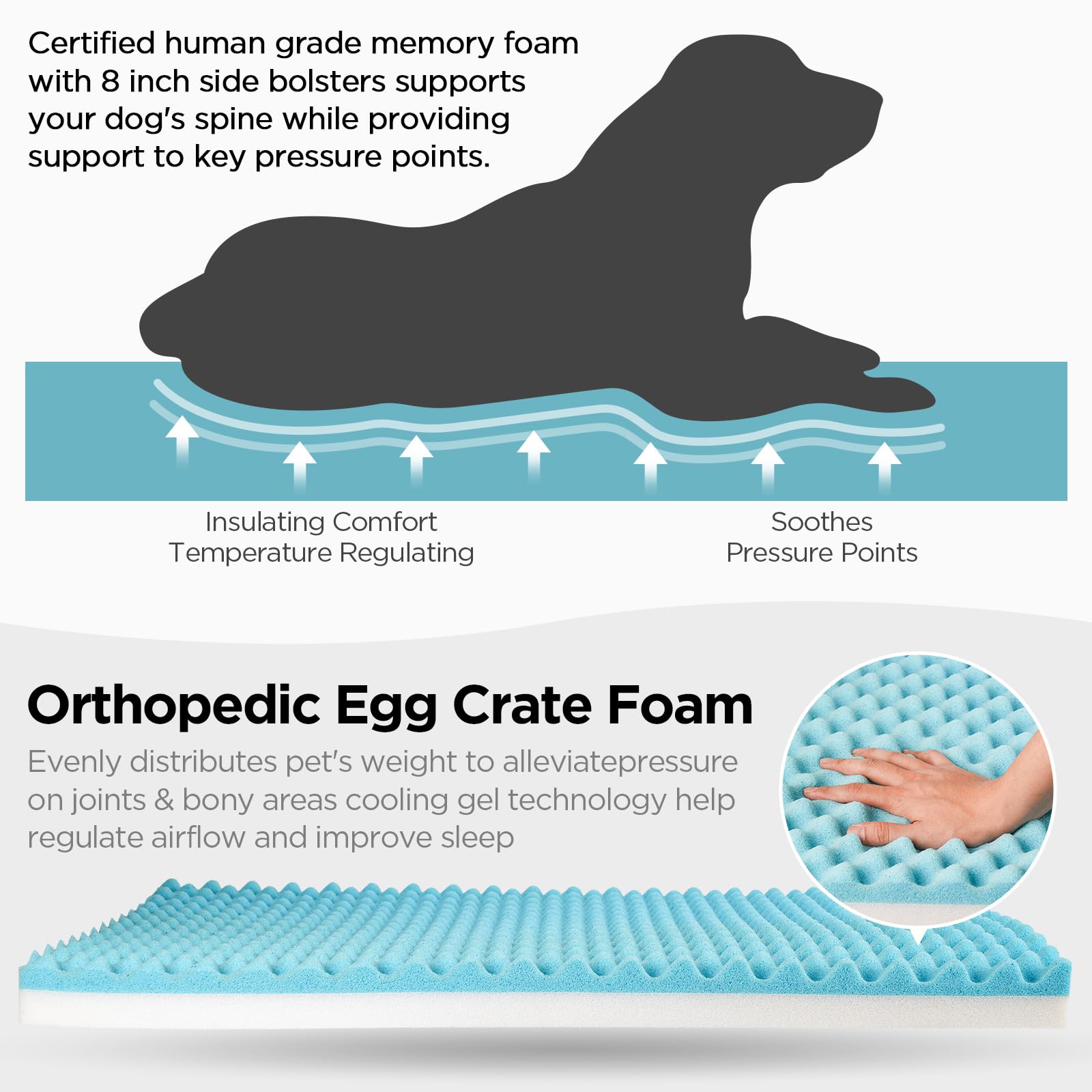 Orthopedic Dog Bed with Memory Foam & Cooling Gel - Removable Washable Cover - Pain Relief Pet Sofa for Large Medium Dogs (33x23x9 inches, Grey) - Perfect for Arthritis, Joint Pain & Hot Weather Comfort