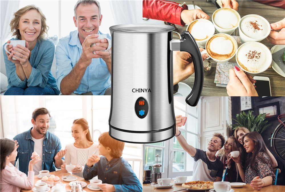 Electric Milk Frother with Hot & Cold Function - Automatic Milk Steamer with Adjustable Foam Density for Coffee, Cappuccino, Latte - Perfect for Home Breakfast, Office Coffee Breaks & Cafe Style Drinks