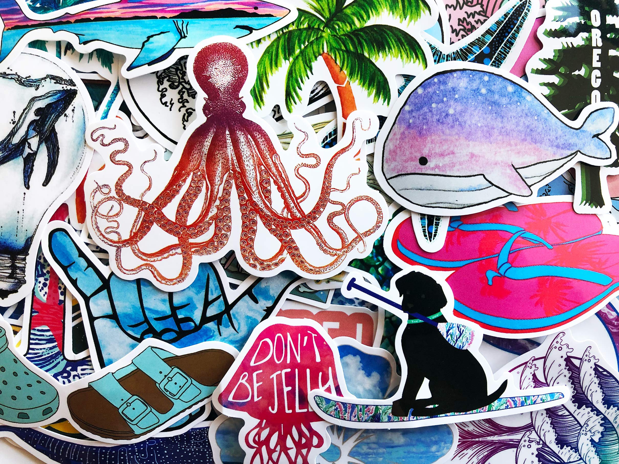 25 Random Cute Ocean Beach Watercolor Stickers - Surfers, Marine Animals, Turtles & Boats - Decals for Laptop, Planner, Phone Case & Hydro Flask - Perfect for Scrapbooking, Journaling & DIY Crafts