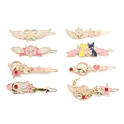 Sailor Moon Hair Clips 8-Piece Set - Anime Hair Barrettes with Snap Closure, Cute Cartoon Hairpins for Women & Girls - Perfect Gift with Paper Card Packaging for Cosplay, School, and Daily Styling
