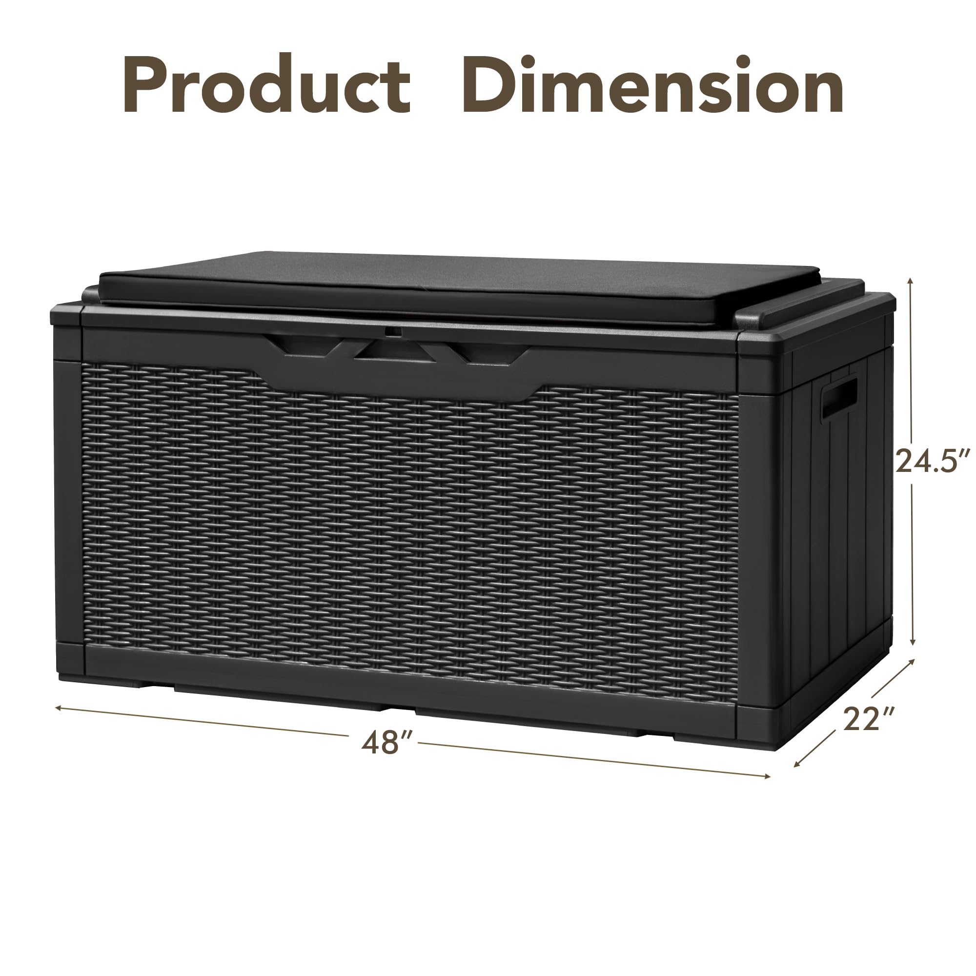 Devoko 100 Gallon Waterproof Outdoor Deck Storage Box with Cushion - Large Patio Furniture Organizer for Cushions, Pool Toys & Garden Tools (Black) - Perfect for Backyard, Poolside & Deck Storage