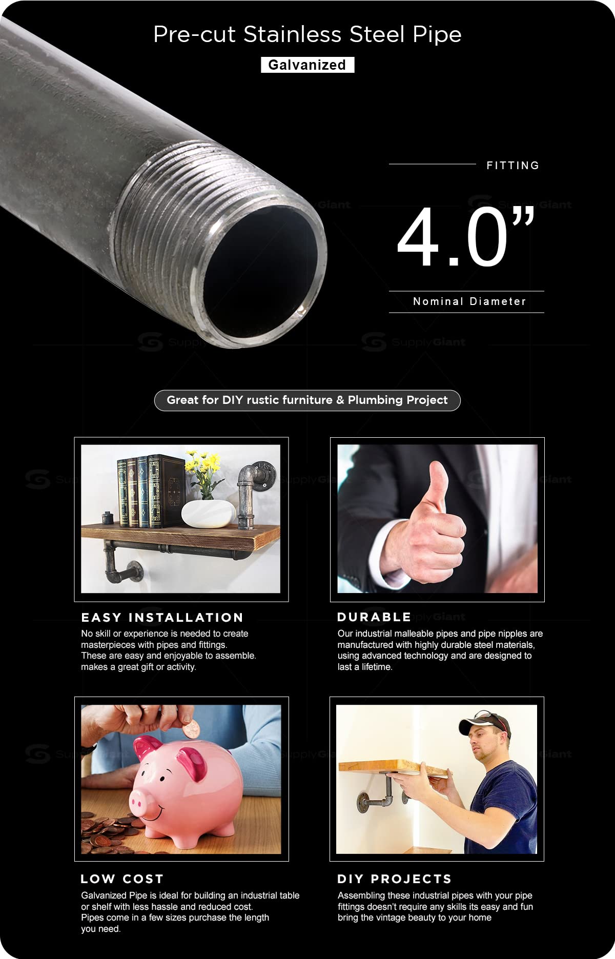 Everflow Supplies PCGL4060 60-Inch Pre-Cut Galvanized Steel Pipe - 4