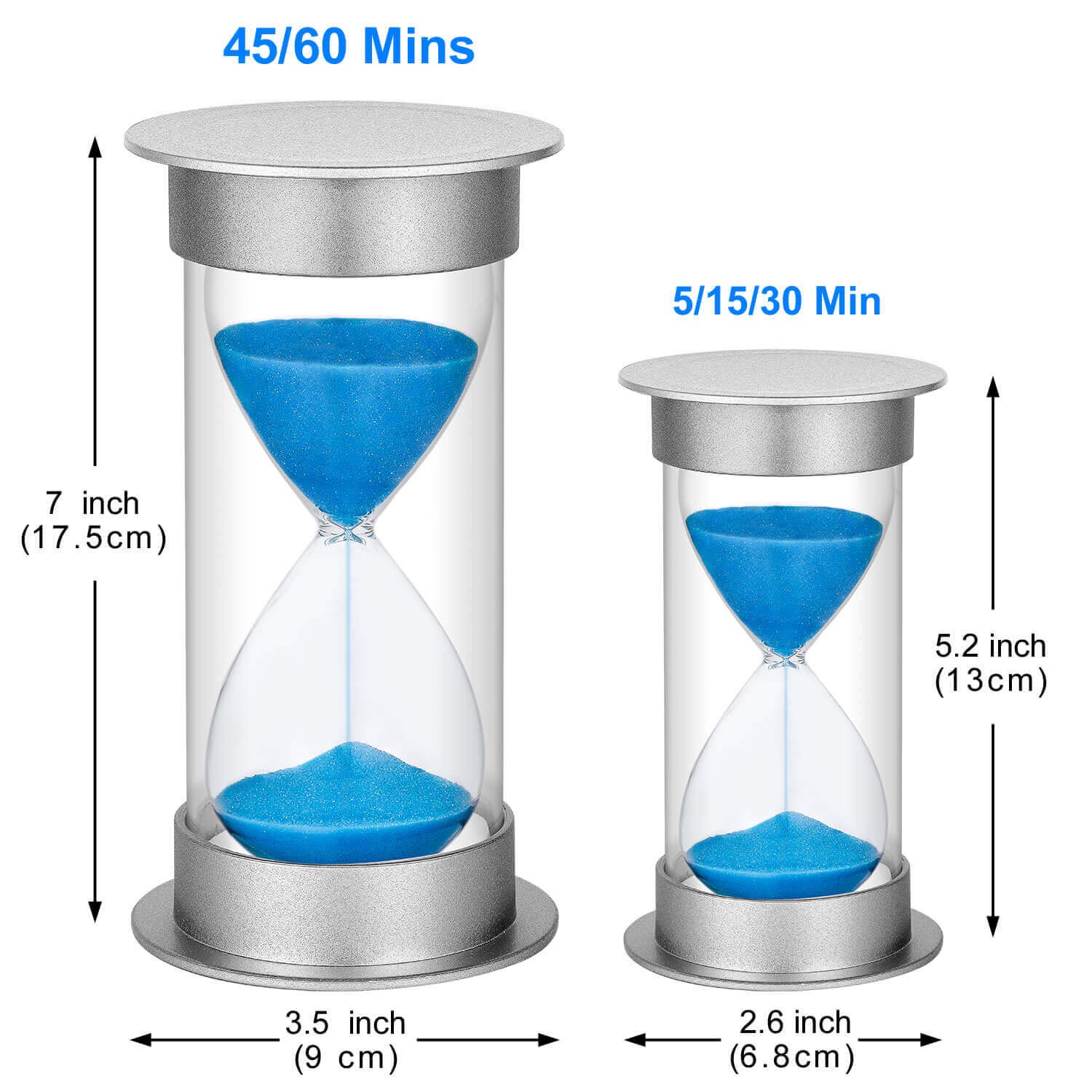 15 Minute Plastic Sand Timer Hourglass - Silver & Blue Sand Clock for Kids, Games, Classroom, Kitchen Decor | Time Management Tool for Cooking, Board Games, Study Sessions & Home Office Organization