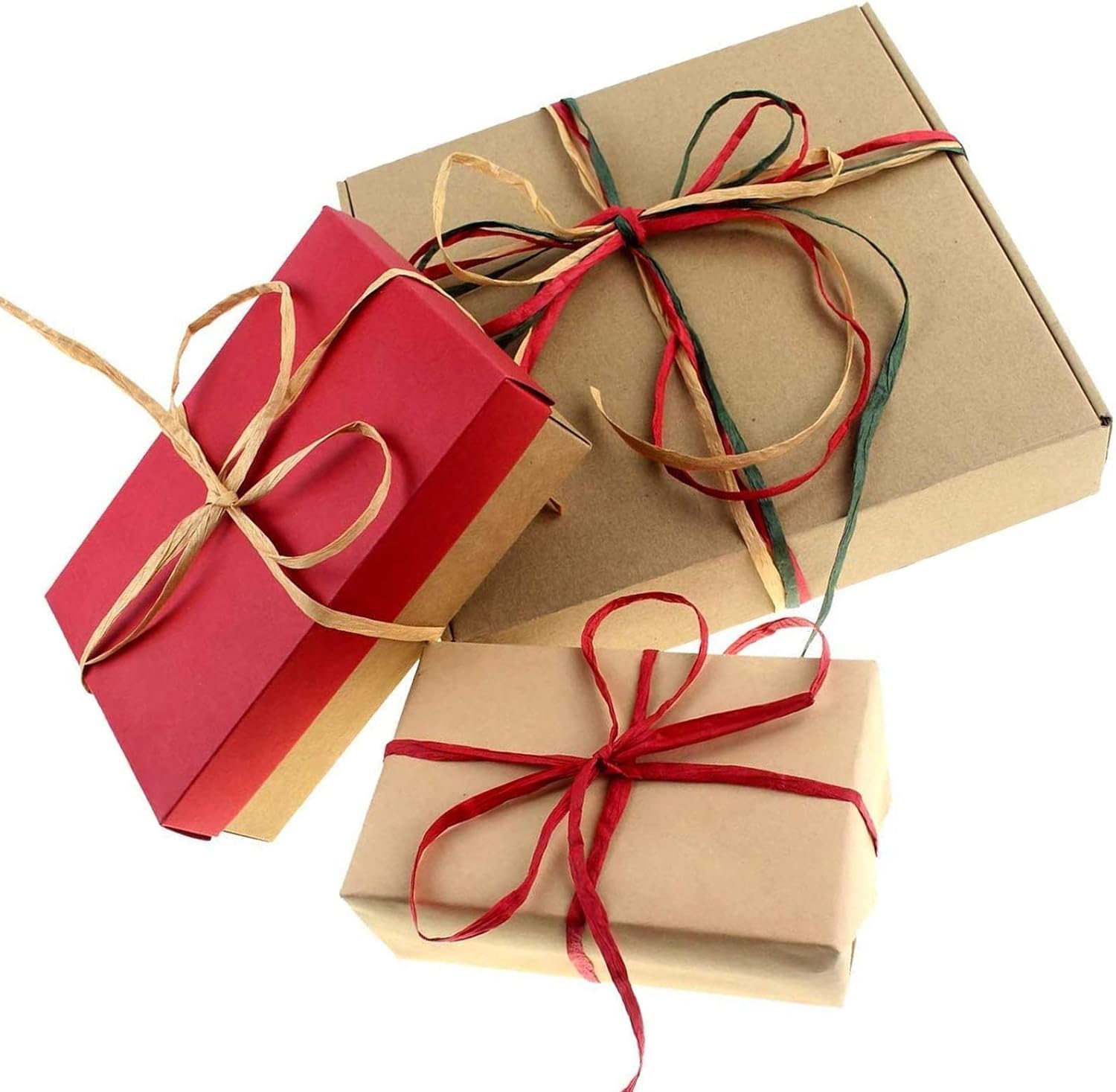 3 Roll Ribbon Set - 65 Feet/20M Each (Red, Green, Kraft Paper) - Christmas Holiday DIY Decorations, Gift Wrapping & Crafting Supplies - Perfect for Tree Trimming, Present Packaging & Party Decor