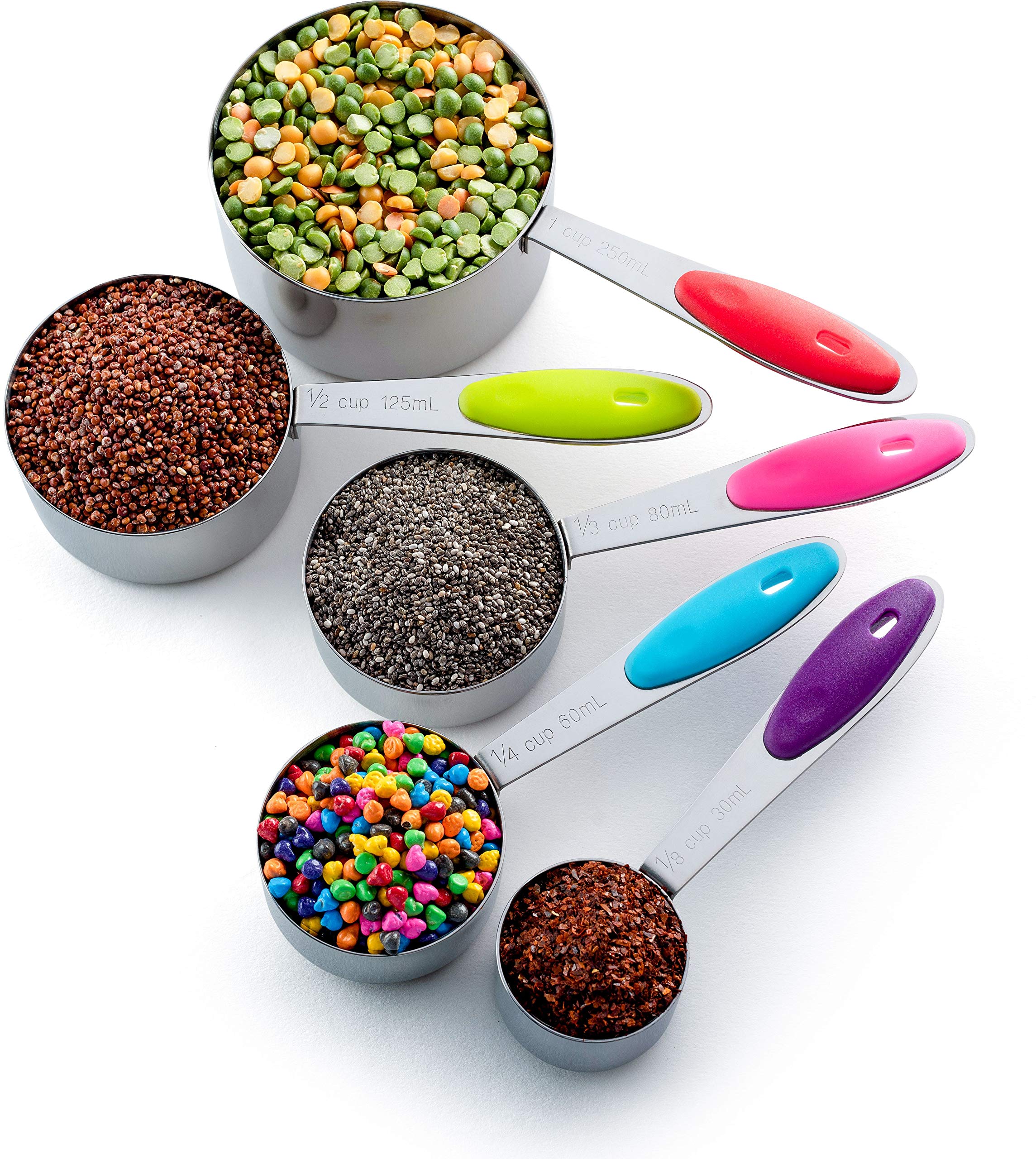 Bellemain Stainless Steel Measuring Cups Set - 5-Piece with Colorful Handles for Baking, Cooking & Kitchen Measuring | Durable & Accurate Liquid & Dry Measuring Cups