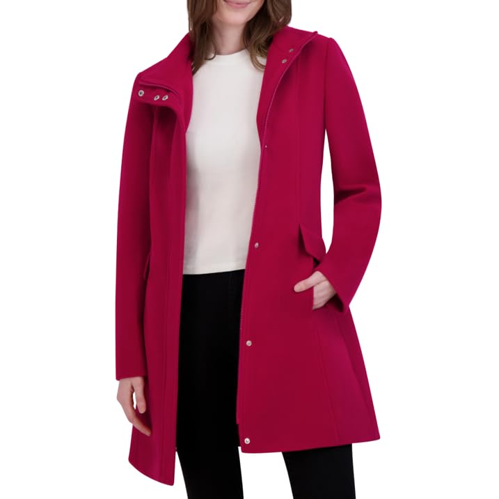 Laundry By Shelli Segal Women's Belted Faux Wool Jacket - Magenta | Stylish Winter Coat for Casual Outings & Office Wear