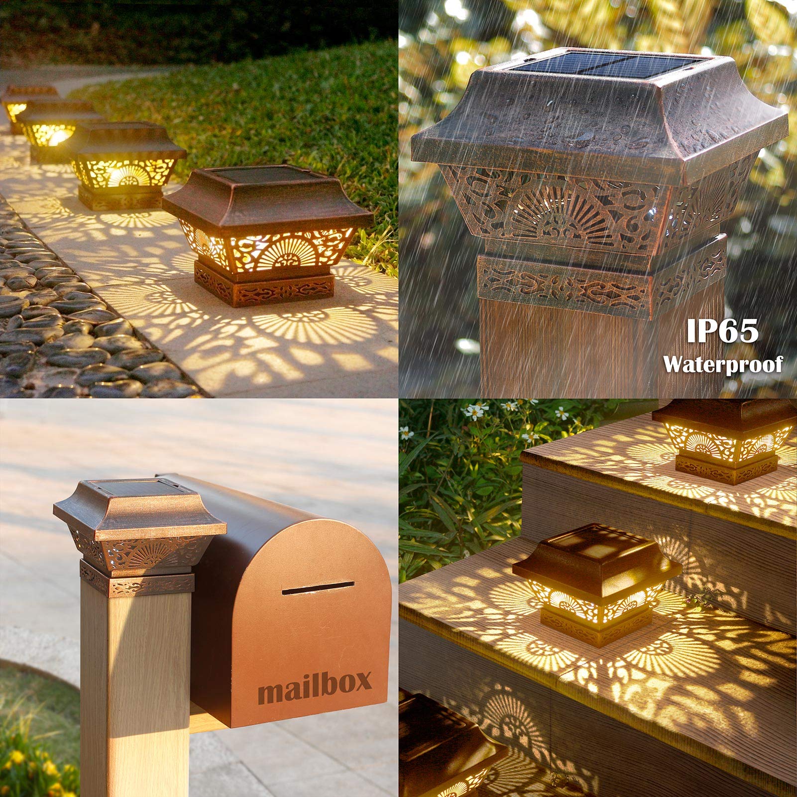 DenicMic 20-Pack Outdoor Solar Post Lights & Step Lights - Waterproof LED Pathway Lighting for Garden, Yard, Walkway, Deck, Stairs (4 Post + 16 Step Lights) | Perfect for Landscape, Patio & Driveway Safety