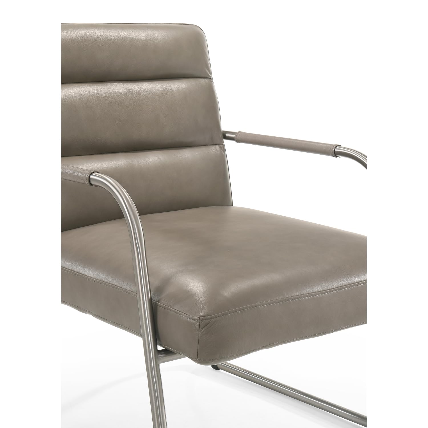 Premium Spencer Stainless Steel & Grey Leather Lounge Accent Chair - Modern Living Room Furniture for Home Office, Reading Nook & Relaxation