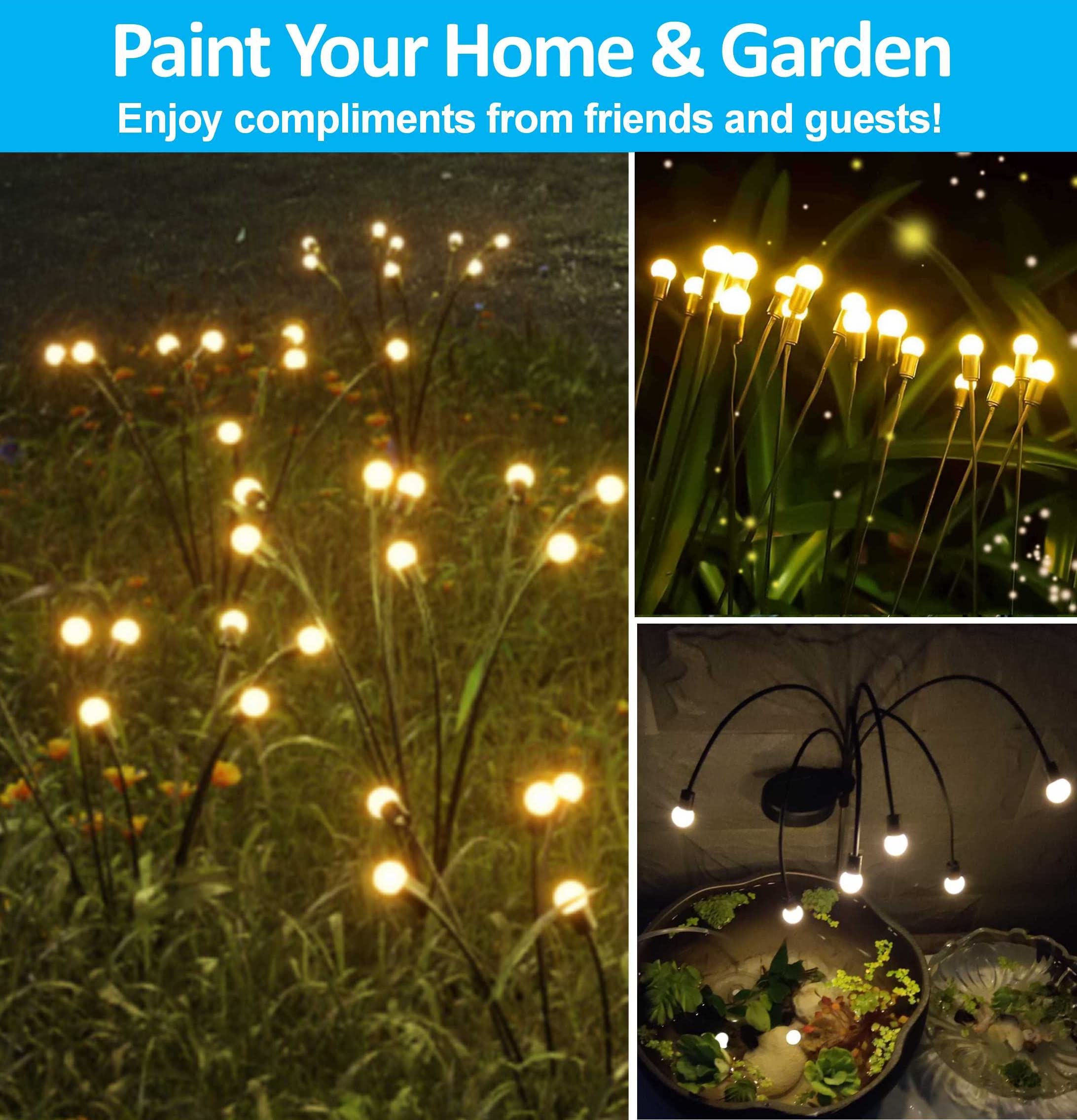 8 Pack Solar Powered Outdoor Lights Waterproof IPX5 - Solar Garden Lights, Wind Swaying Firefly Lights for Yard, Lawn, Pathway, Patio, Deck Decoration - 6 LED Warm White Christmas Lighting for Holidays & Everyday Use