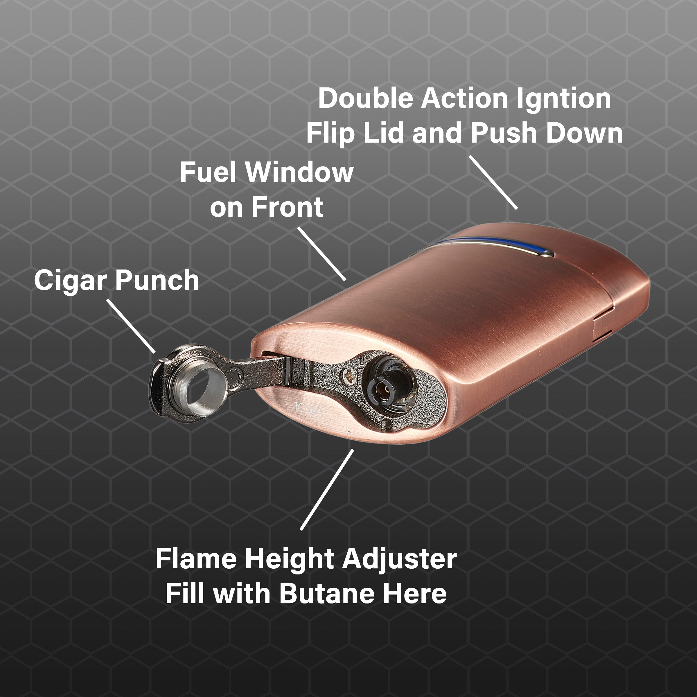 Visol Panda Triple Flame Cigar Lighter - Windproof Butane Torch Lighter with Copper Finish | Perfect for Cigars, Cigarettes & Outdoor Use
