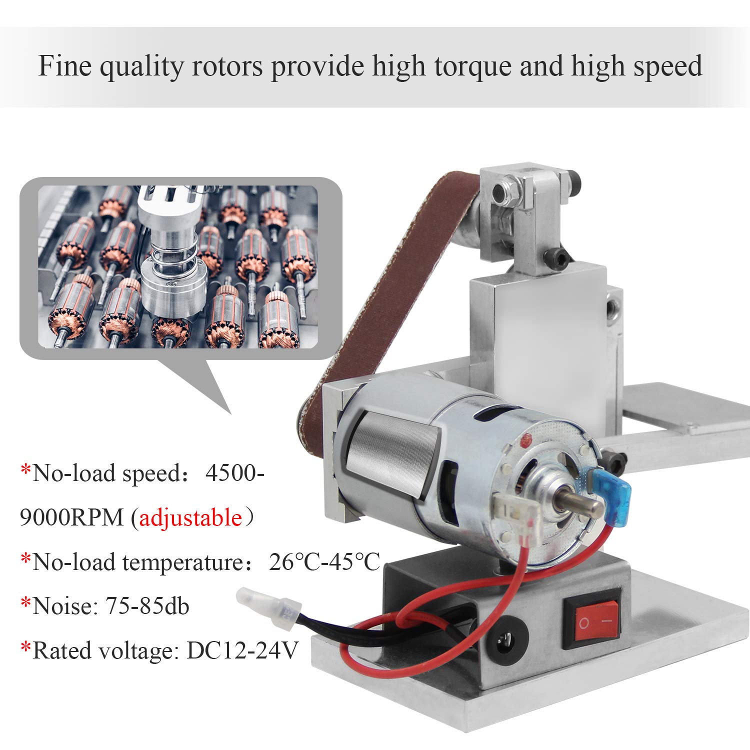 Huanyu Micro Belt Sander - 12-24V Electric Belt Grinder with 7 Speed Control, Adjustable Belt Tracking & 10 Sanding Belts (330x20mm) - Perfect for Home DIY, Woodworking, Metal Polishing & Small Craft Projects