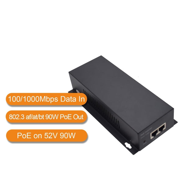 Wi Tek 90W Industrial PoE Injector with 1GE BT & 1GE Uplink - High Power Ethernet Power Supply for IP Cameras, Wireless Access Points & VoIP Phones - Ideal for Industrial Networks, Security Systems & Smart Office Setup