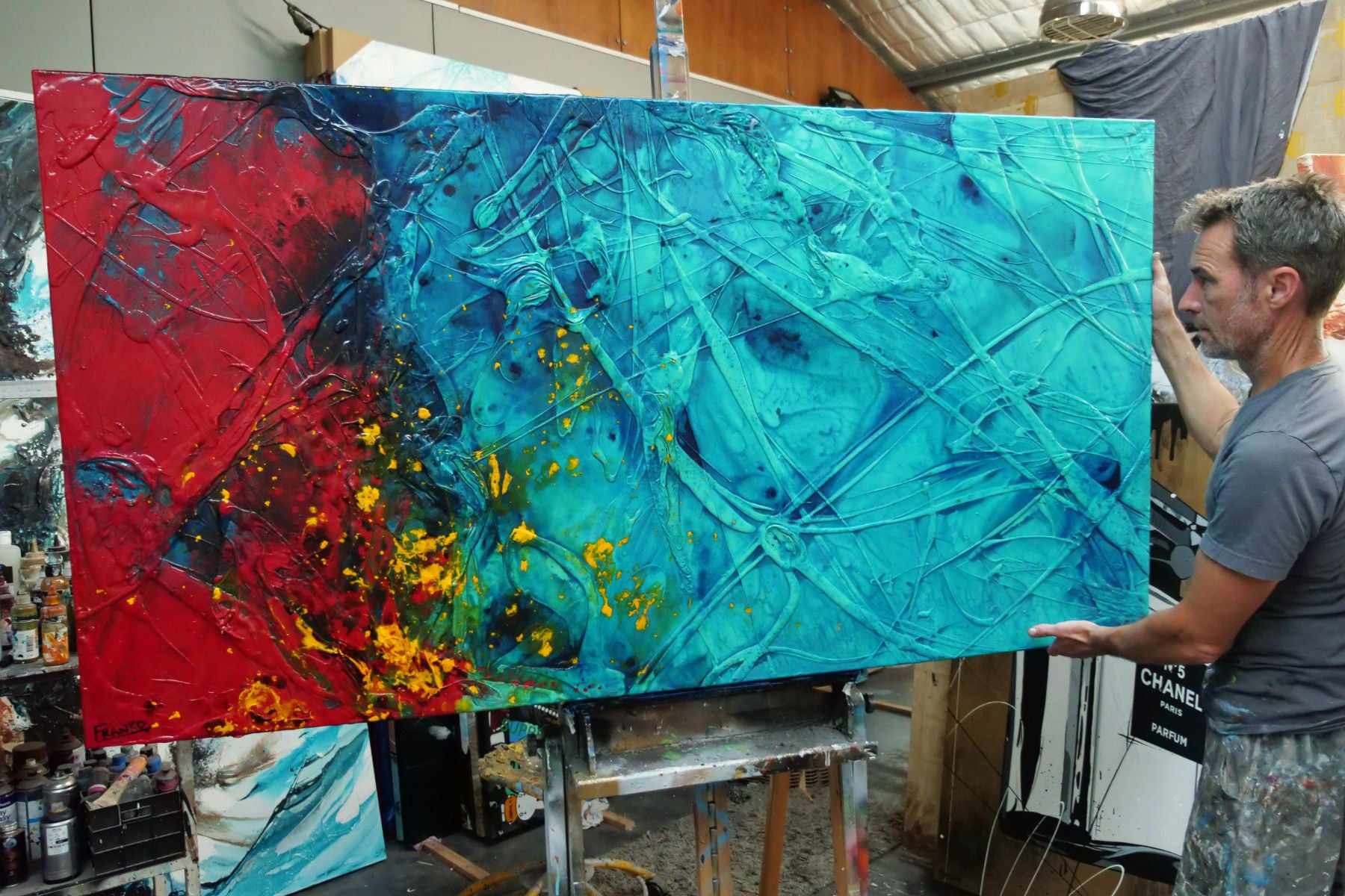 Jade Red Dragon 190cm x 100cm Abstract Textured Canvas Painting - Modern Wall Art for Living Room, Bedroom & Office Decor