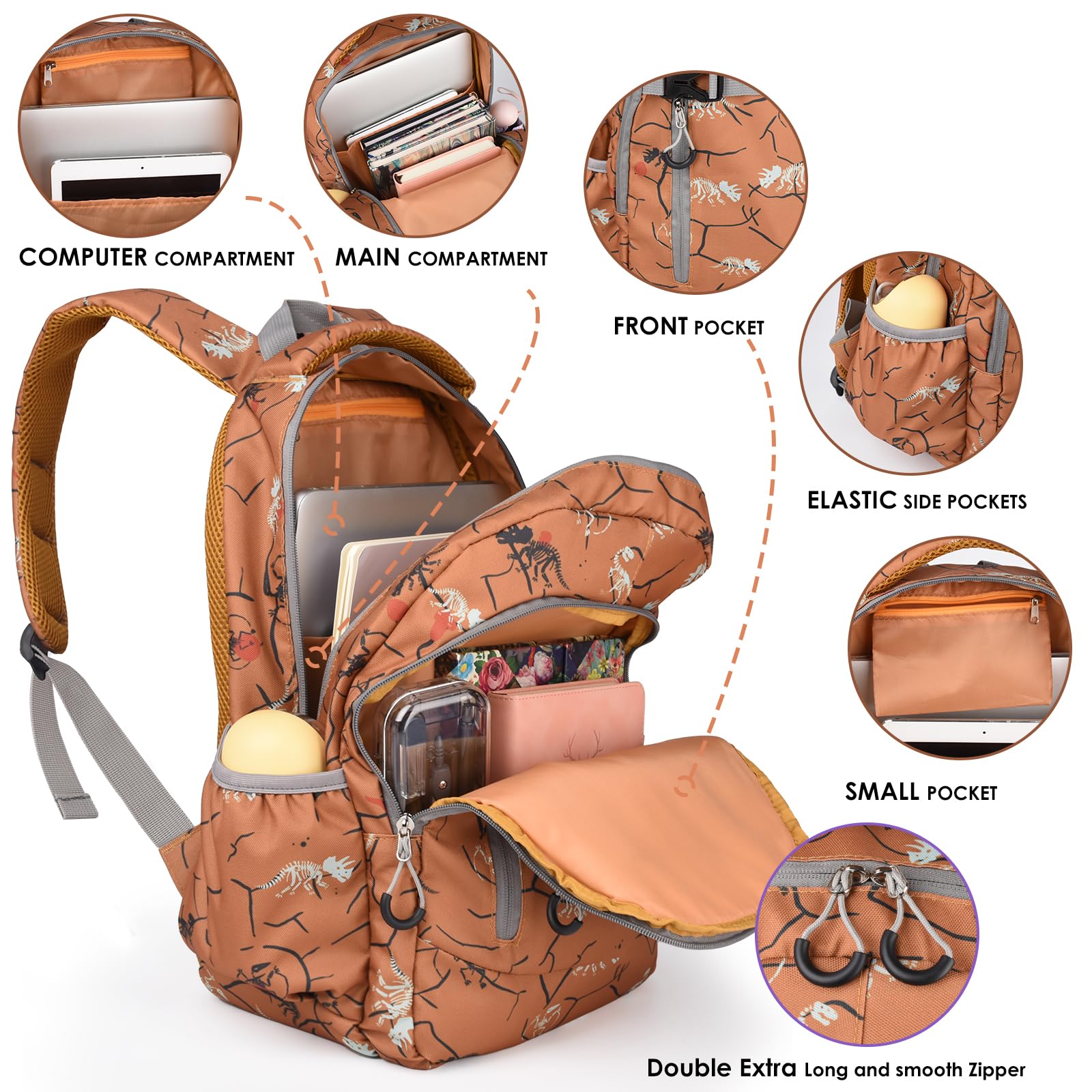 Dinosaur Kids Backpack for Boys - Lightweight School Bag with Laptop Compartment for Elementary & Middle School Students | Perfect for Daily Use, Travel & Outdoor Activities
