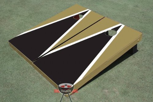 Premium Custom Tailgate Black & Dark Gold Triangle Cornhole Boards Set - Outdoor Lawn Game for Parties, BBQs, and Tailgating