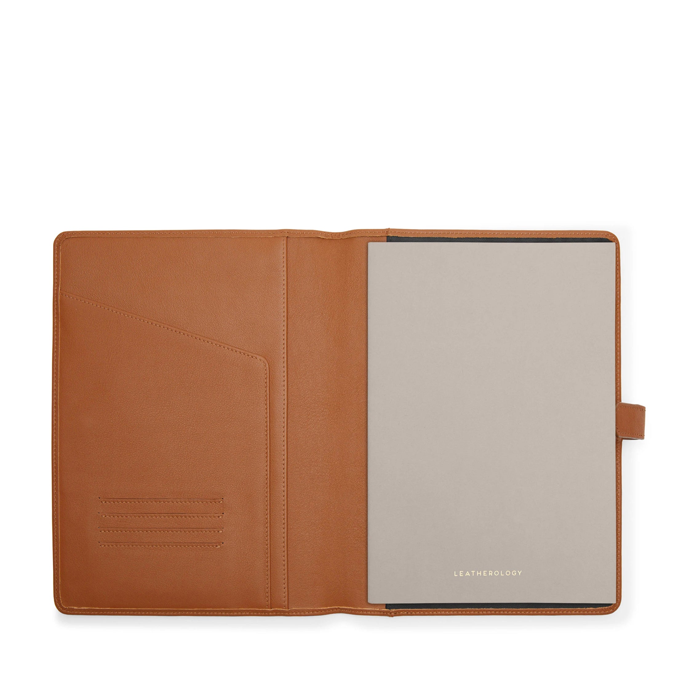 B5 Composition Notebook with Snap Closure - Cognac Brown Leather Cover for Journaling, Note Taking & Office Use