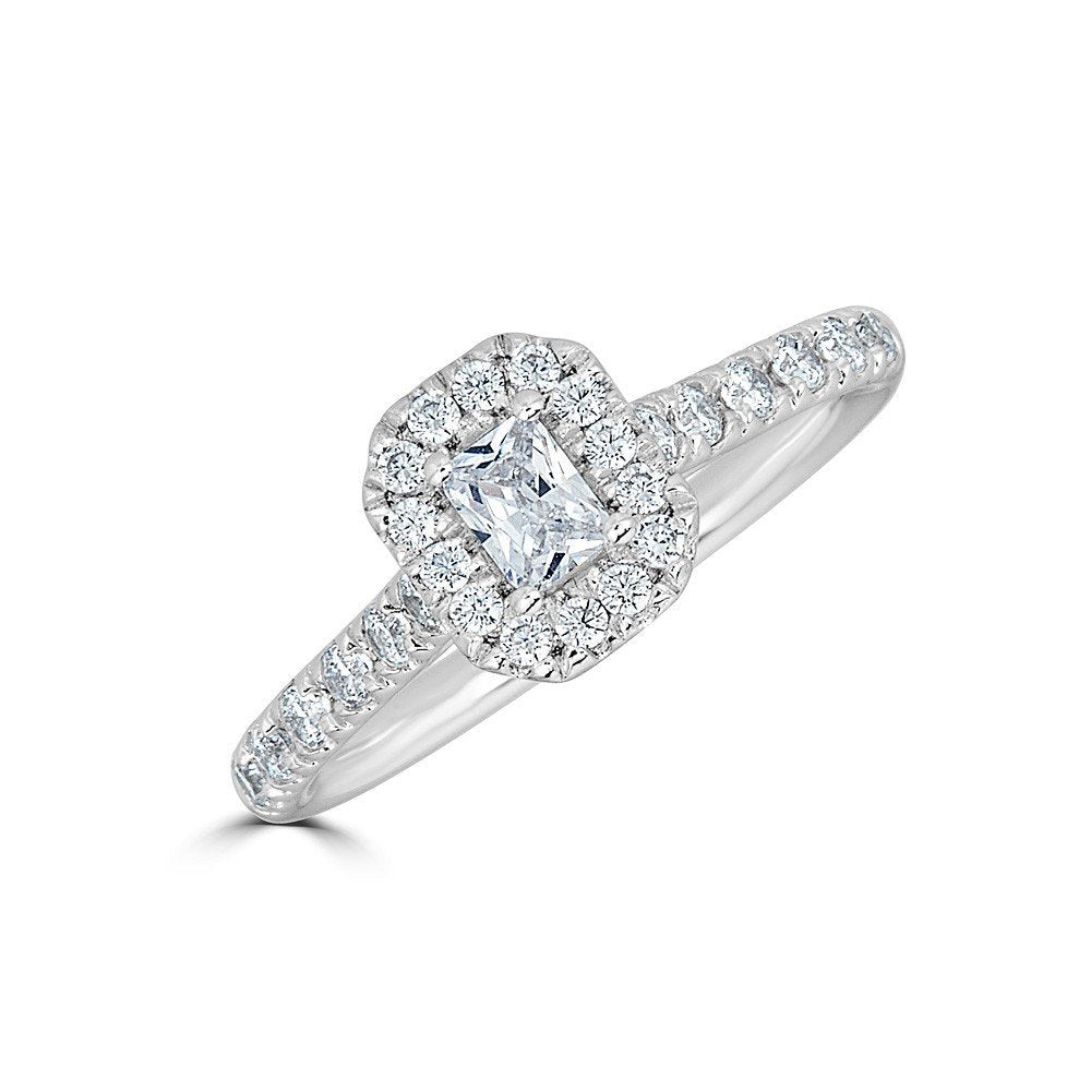 14KT Gold 1/2 CTW Diamond Emerald Halo Ring for Women - Elegant Engagement & Wedding Jewelry Gift - Perfect for Anniversaries, Proposals & Special Occasions