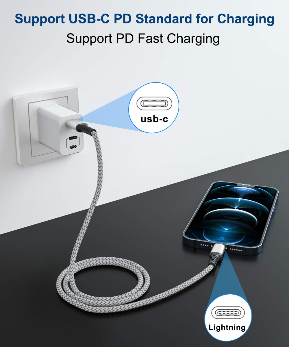 Basesailor 6.6FT USB C to Lightning Cable with USB A Adapter - Fast Charging Cord for iPhone 14/13/12/11/XR/XS/8/7/6/SE, iPad 8th/9th Gen - Perfect for Home, Office & Travel Charging